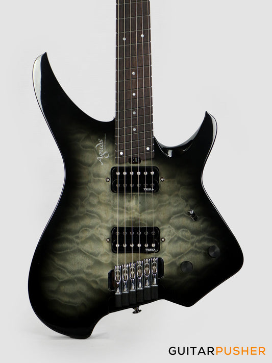 Aguda Black Hole X (2024) Headless Electric Guitar Mahogany Body Rosewood Fretboard - Transblack Natural Quilt Burst