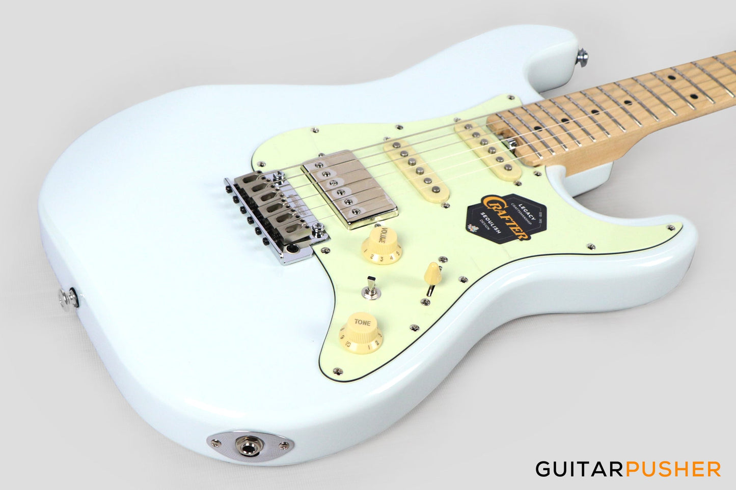 Crafter Guitars Charlotte S MP OW, S-Style HSS Electric Guitar, Roasted Maple Neck/Roasted Maple Fingerboard, w/ Gig Bag - Olympic White