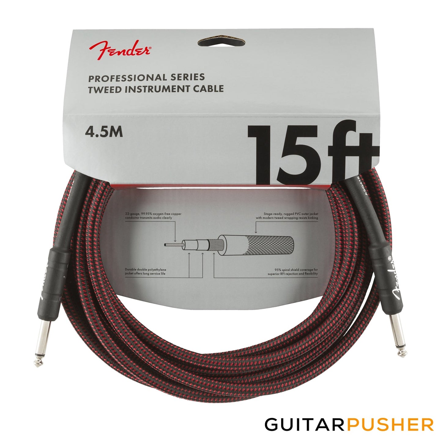 Fender Professional Tweed Guitar Cable Straight to Straight - Red