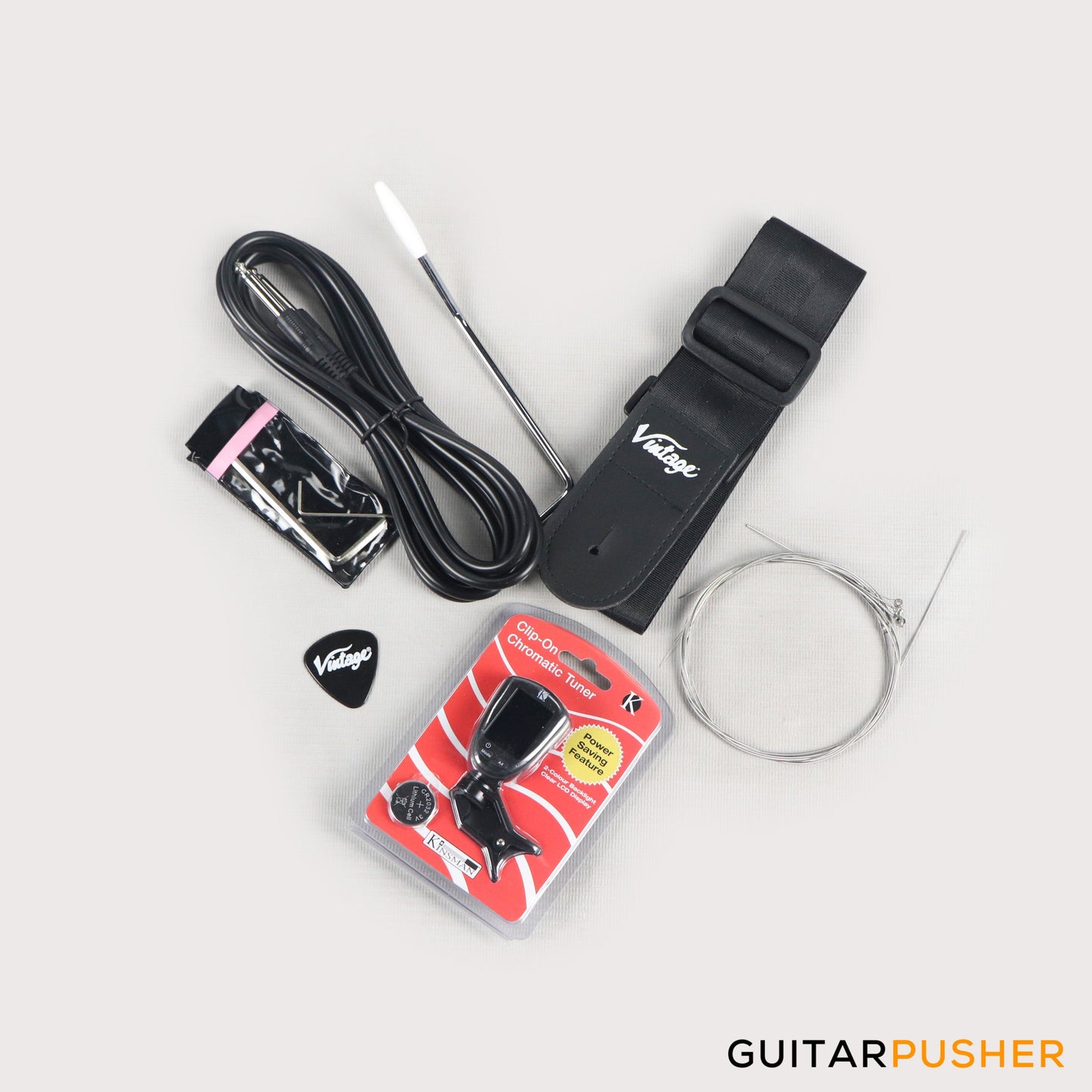 Vintage Coaster Series V69 Electric Guitar w/ Kinsman 10-Watt Amplifier, Gig Bag, & Accessories - Cherry Red