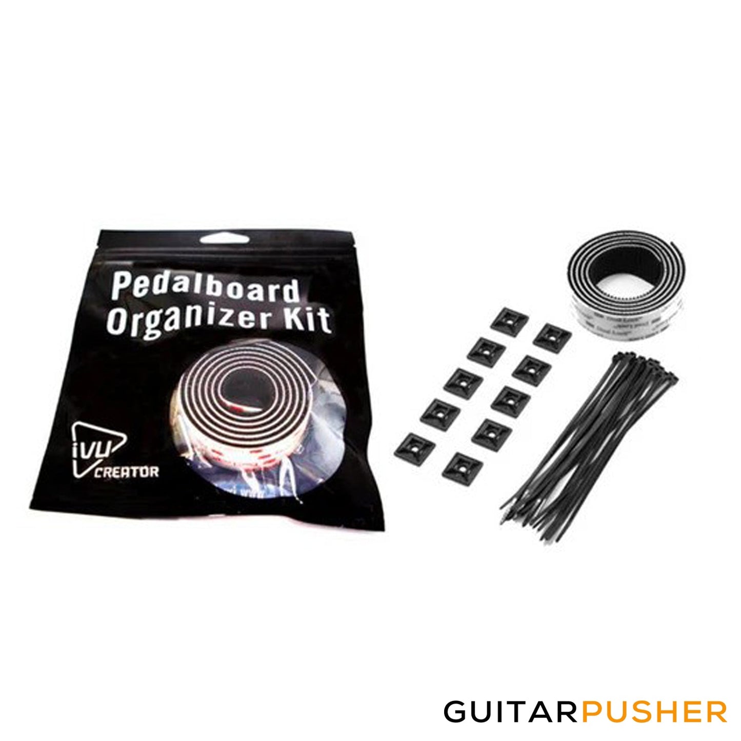 IVU Creator POK-01 Pedalboard Organizer Kit (Black) - 1meter 3M Dual Lock, 10pcs Cable Tie Mount, 20pcs Cable Tie