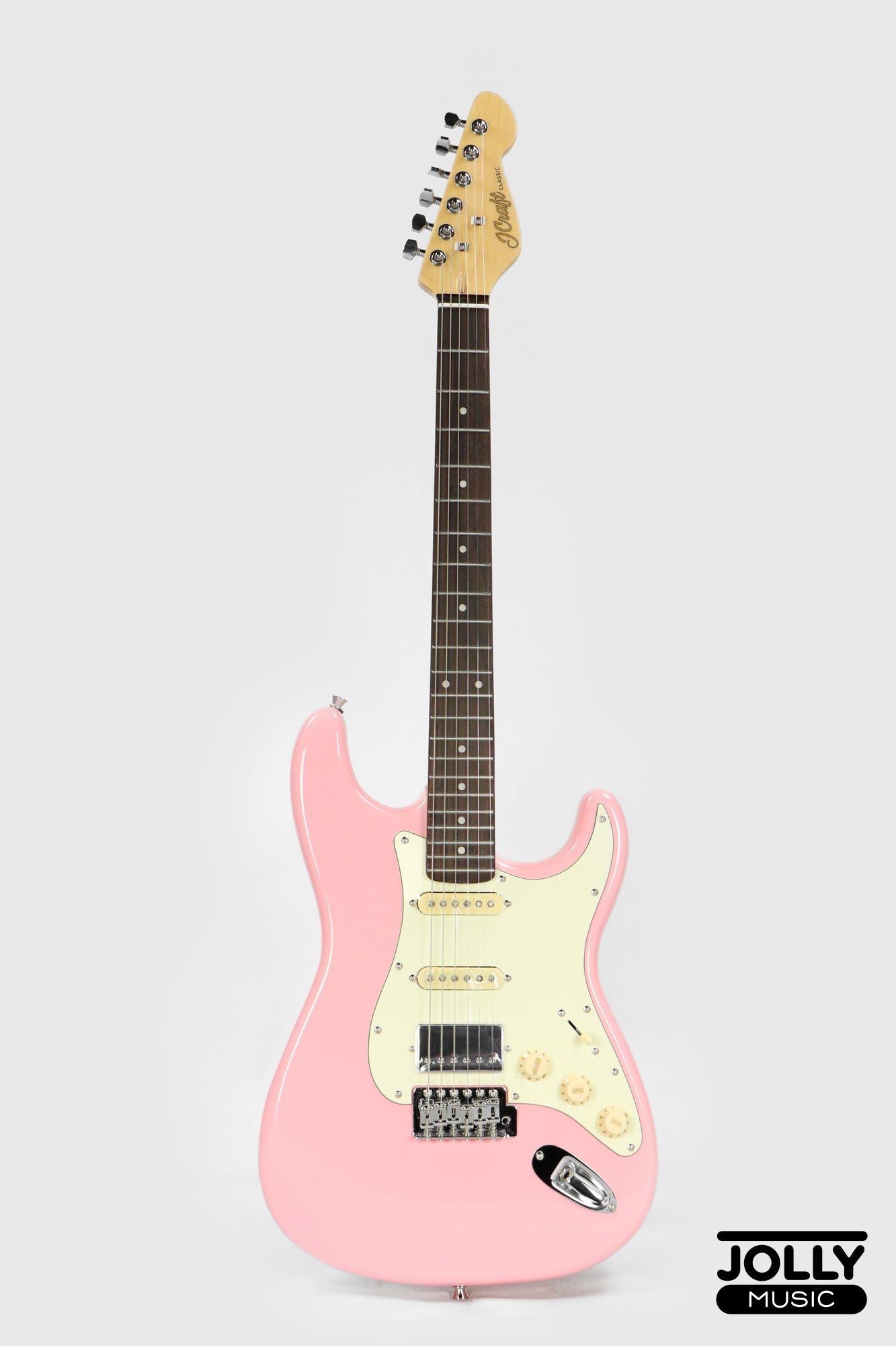 JCraft S-2HC HSS Stratocaster Stainless Frets Electric Guitar Rosewood / Chrome PU - Pink