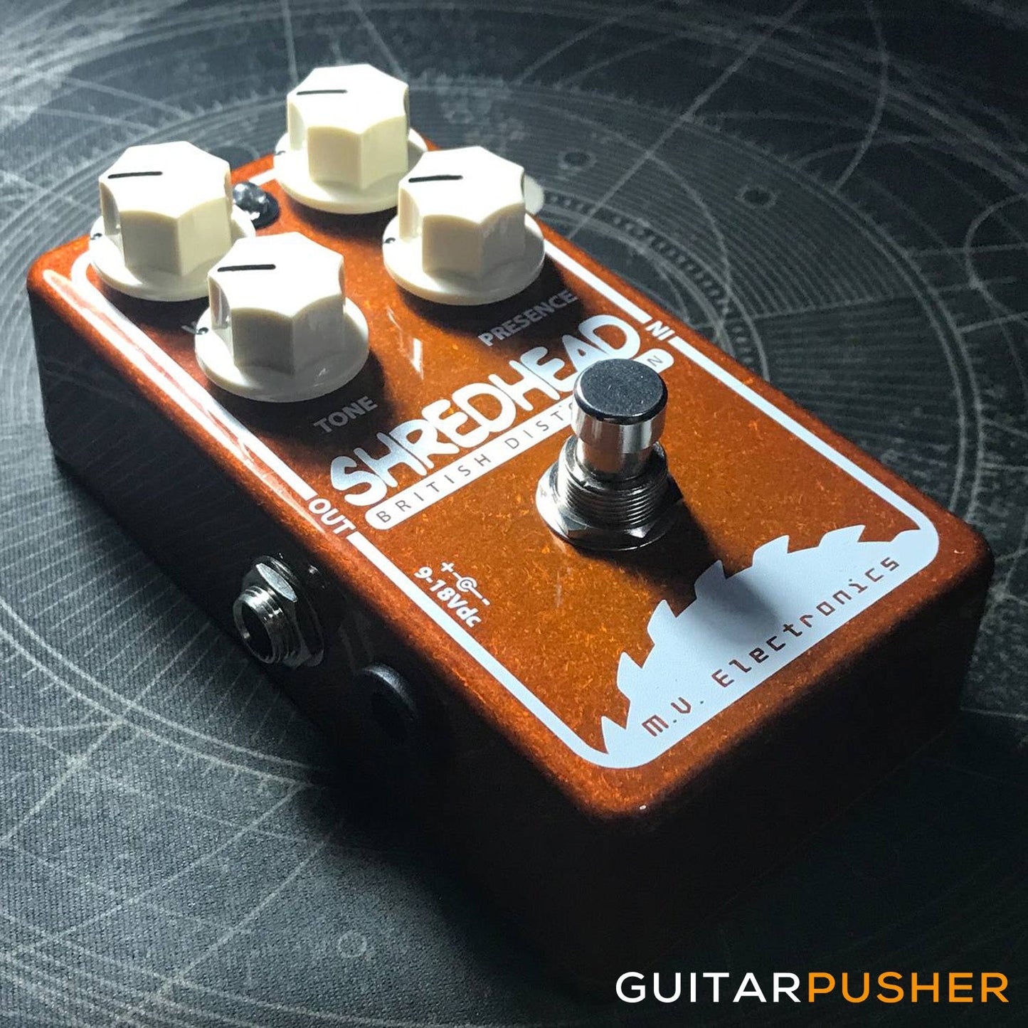 MV Shredhead British Distortion - Orange Sparkle / White Knobs