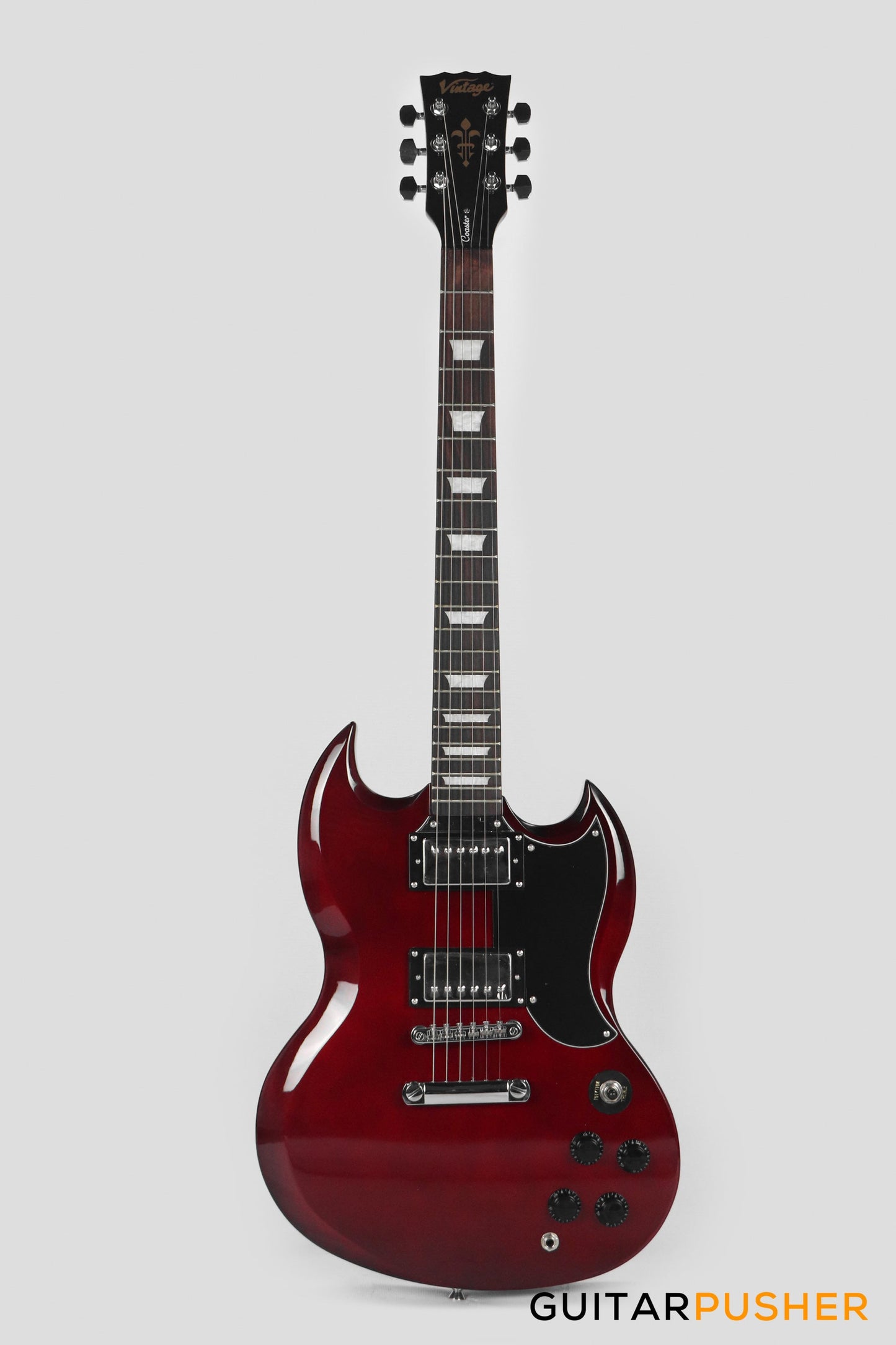 Vintage Coaster Series V69 Electric Guitar w/ Kinsman 10-Watt Amplifier, Gig Bag, & Accessories - Cherry Red