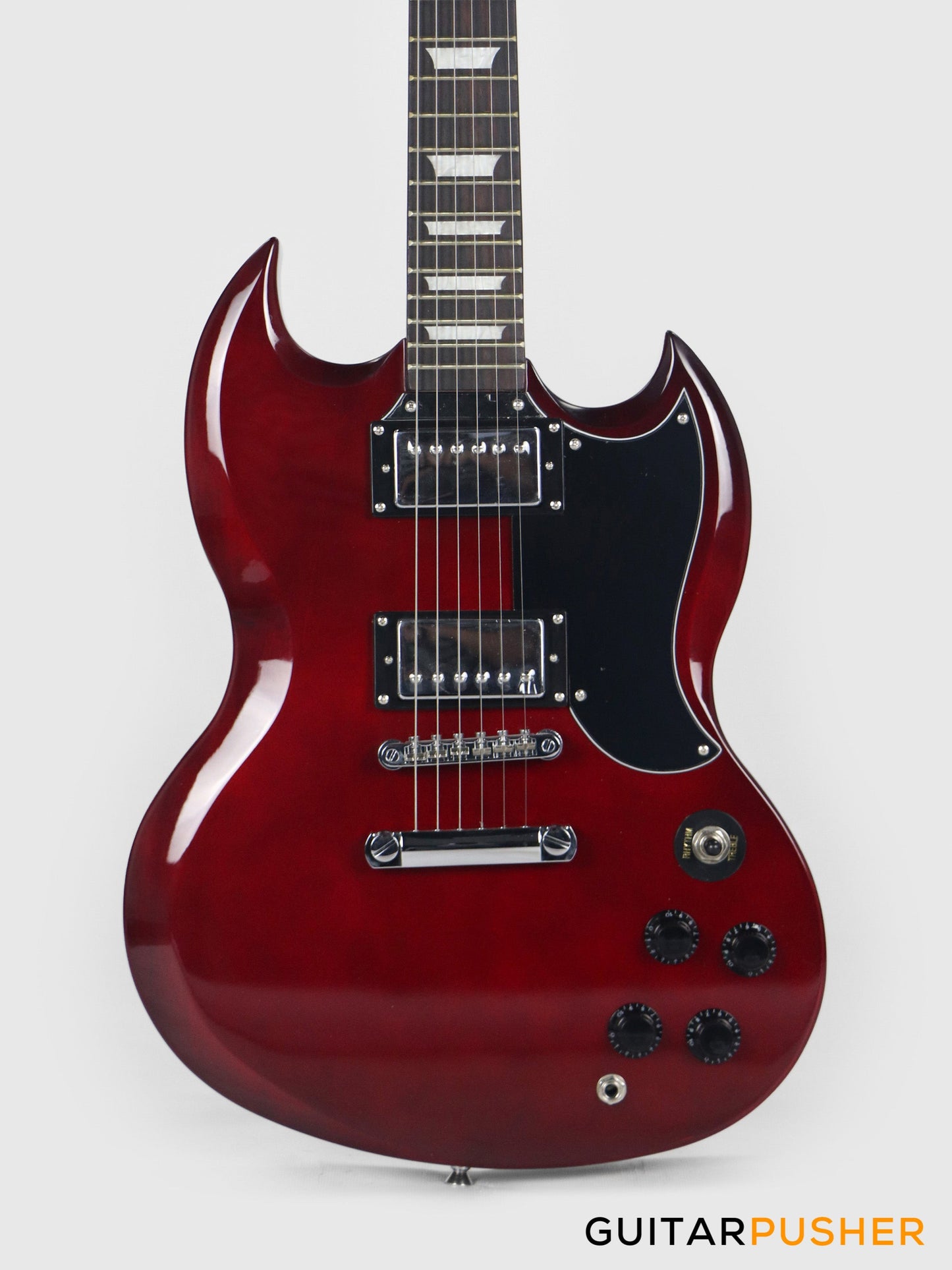 Vintage Coaster Series V69 Electric Guitar w/ Kinsman 10-Watt Amplifier, Gig Bag, & Accessories - Cherry Red