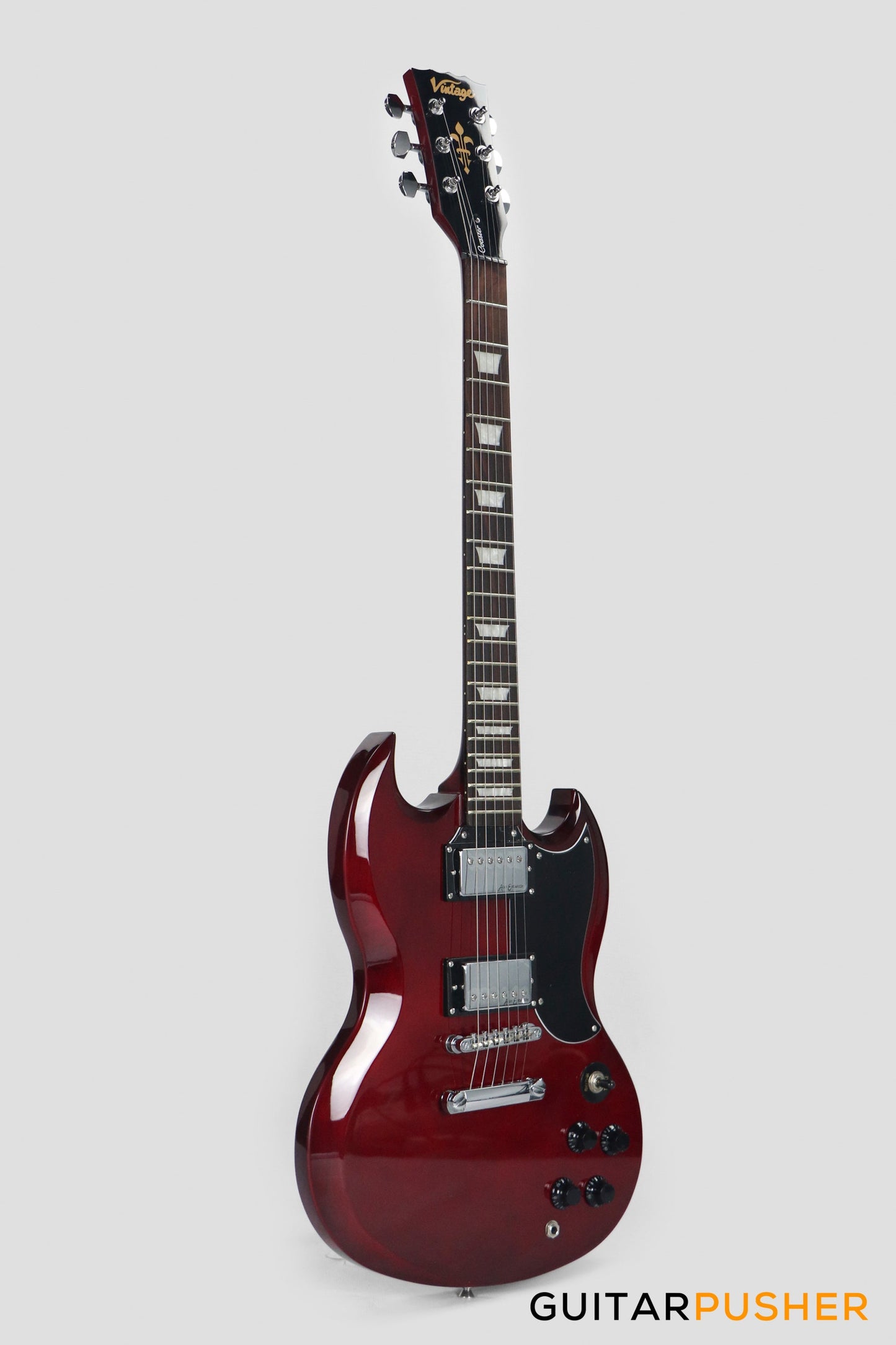 Vintage Coaster Series V69 Electric Guitar w/ Kinsman 10-Watt Amplifier, Gig Bag, & Accessories - Cherry Red