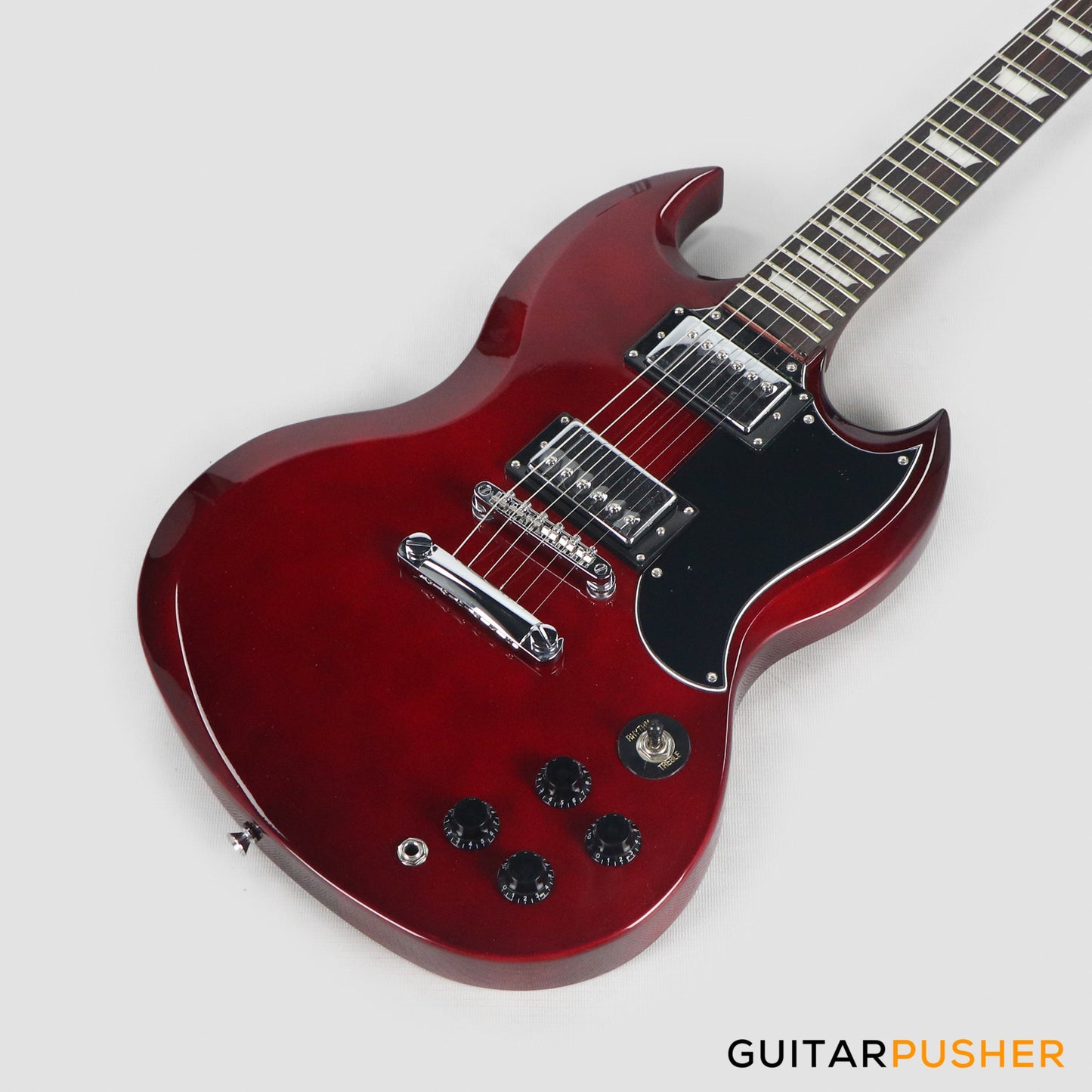 Vintage Coaster Series V69 Electric Guitar w/ Kinsman 10-Watt Amplifier, Gig Bag, & Accessories - Cherry Red