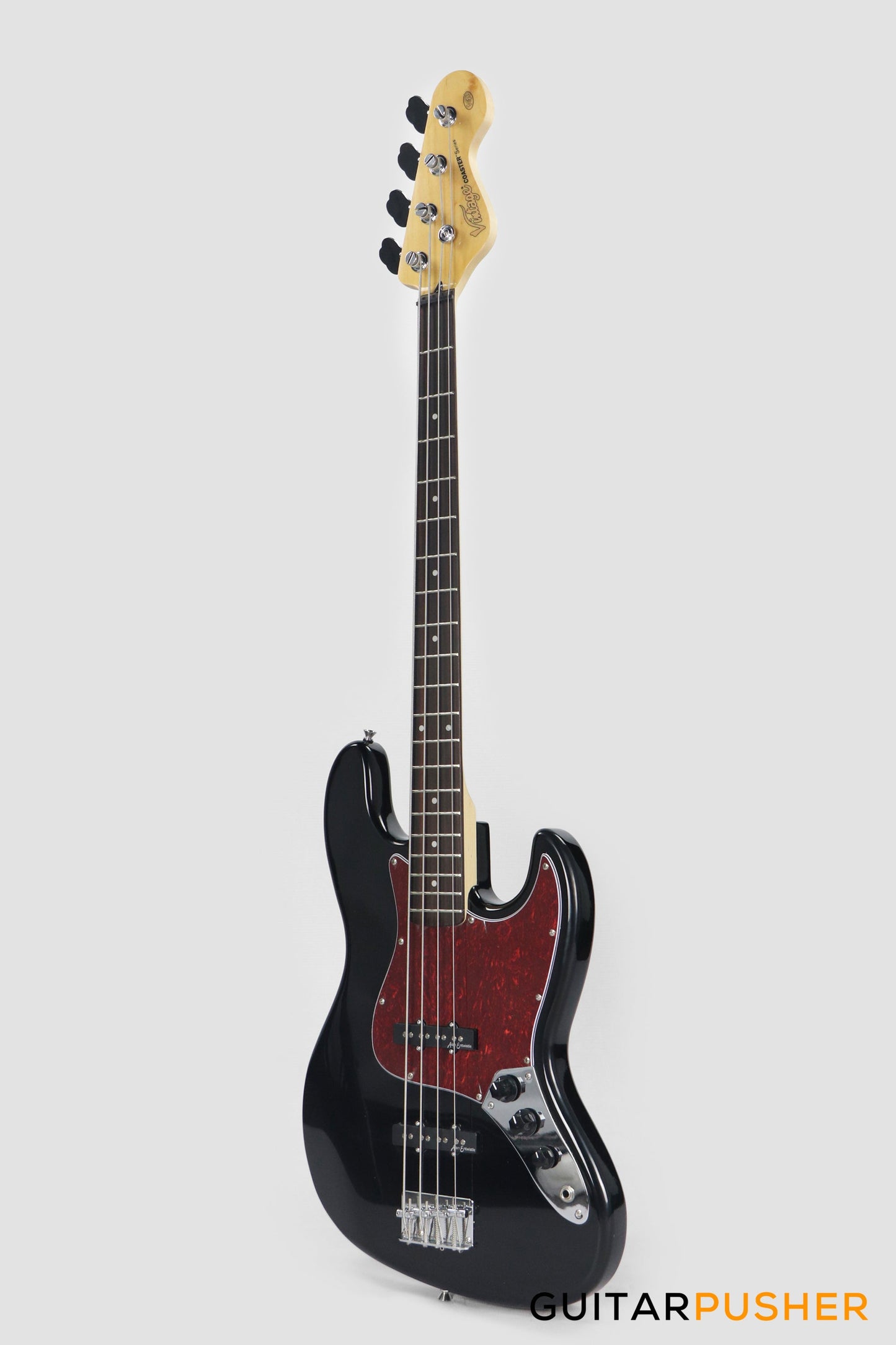 Vintage Coaster Series V49 4-String JB Bass w/ Kinsman 10-Watt Bass Amplifier, Gig Bag, & Accessories - Boulevard Black