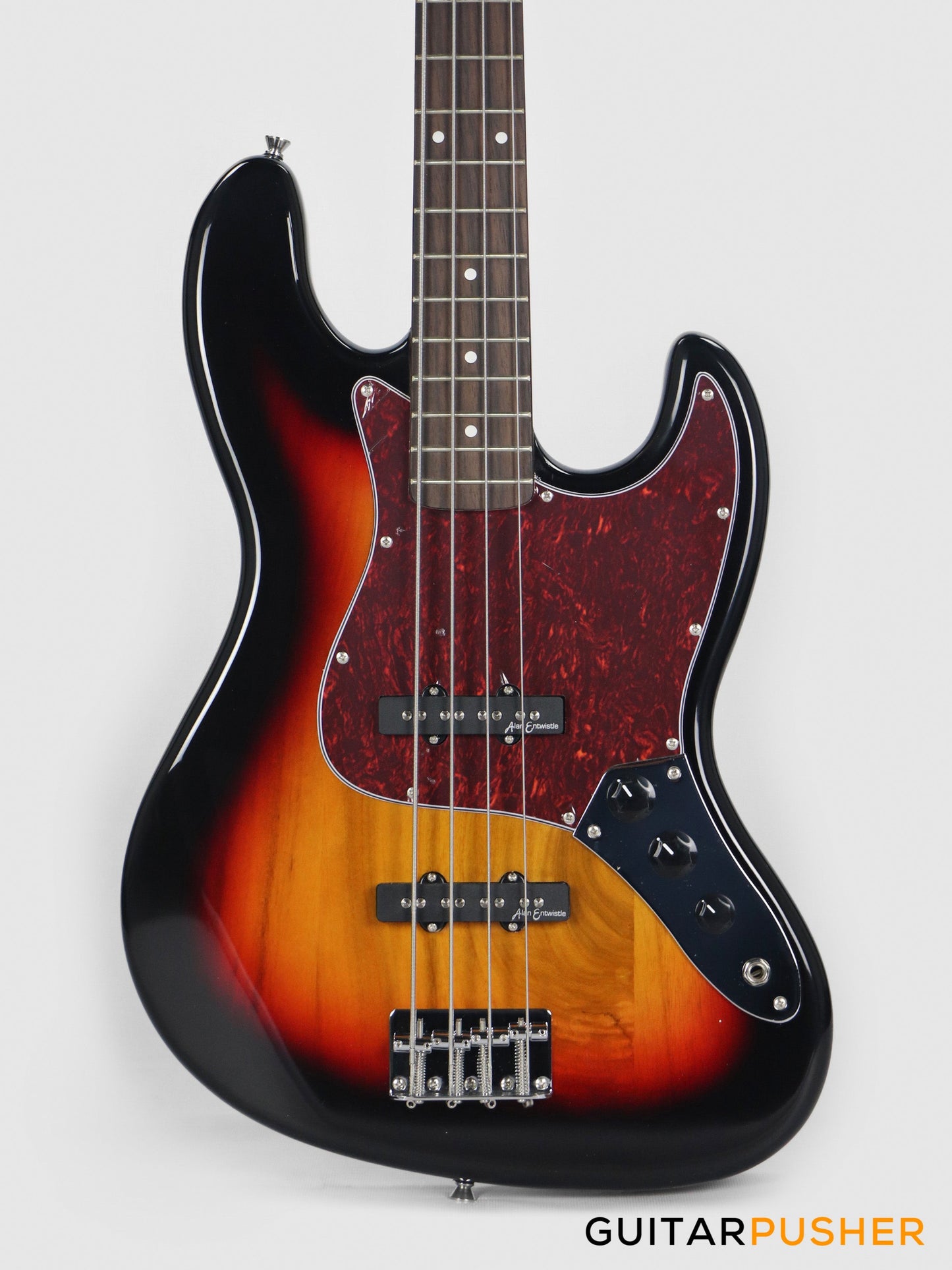 Vintage Coaster Series V49 4-String JB Bass w/ Kinsman 10-Watt Bass Amplifier, Gig Bag, & Accessories - 3-Tone Sunburst