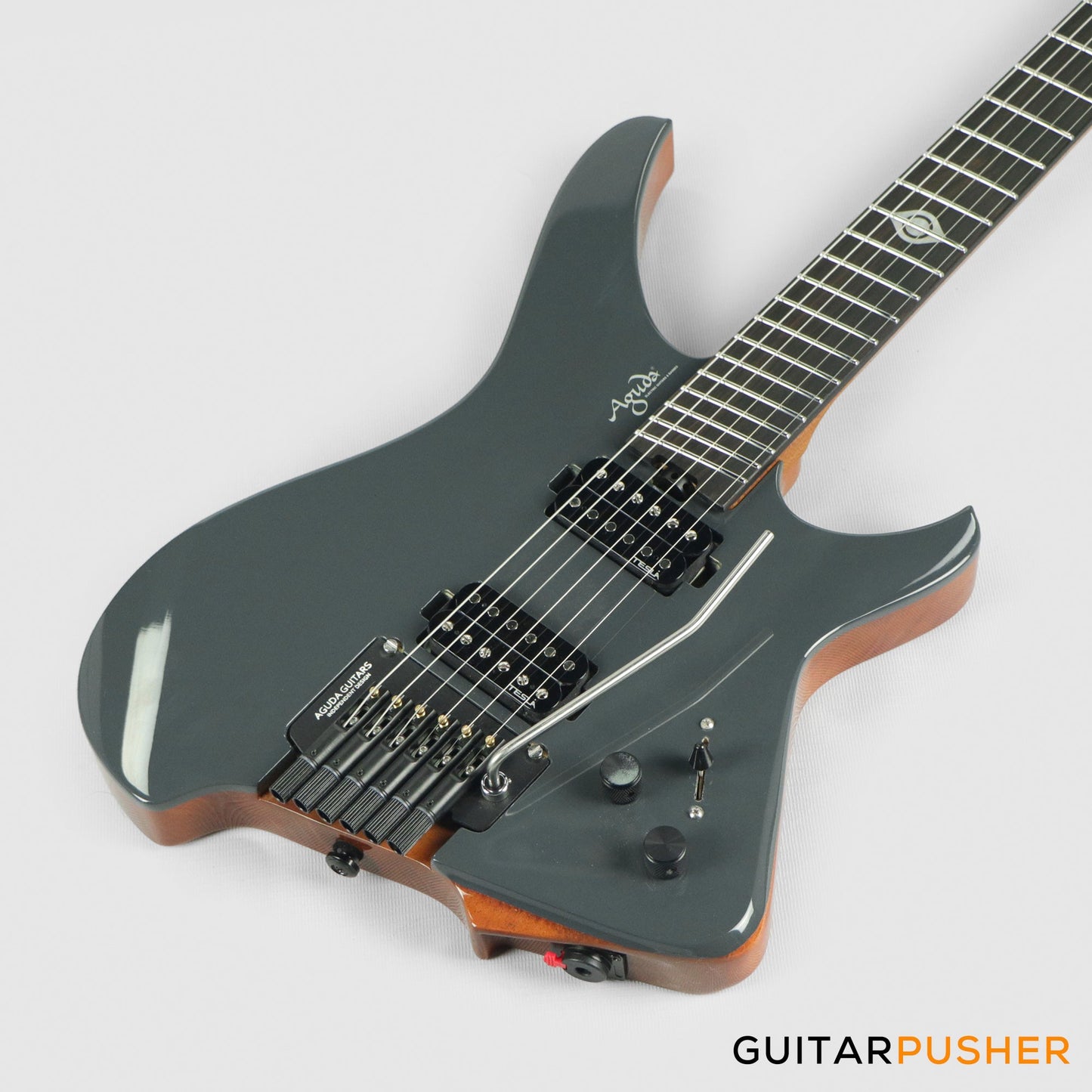 Aguda Black Hole Headless Electric Guitar Mahogany Body Ebony Fretboard - Grey Natural