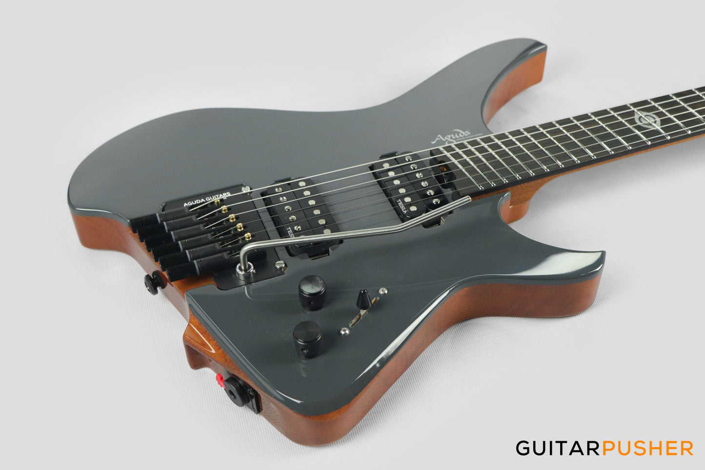 Aguda Black Hole Headless Electric Guitar Mahogany Body Ebony Fretboard - Grey Natural