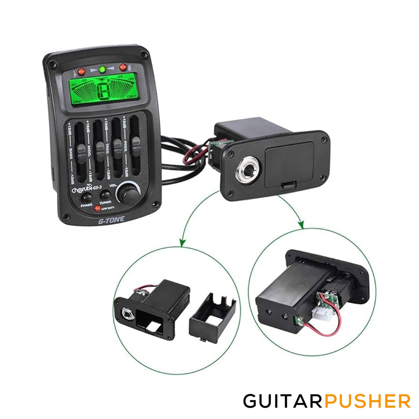 Cherub G-Tone GS-3 Acoustic Guitar Pickup w/ 4-Band EQ, Phaser, & Chromatic Tuner