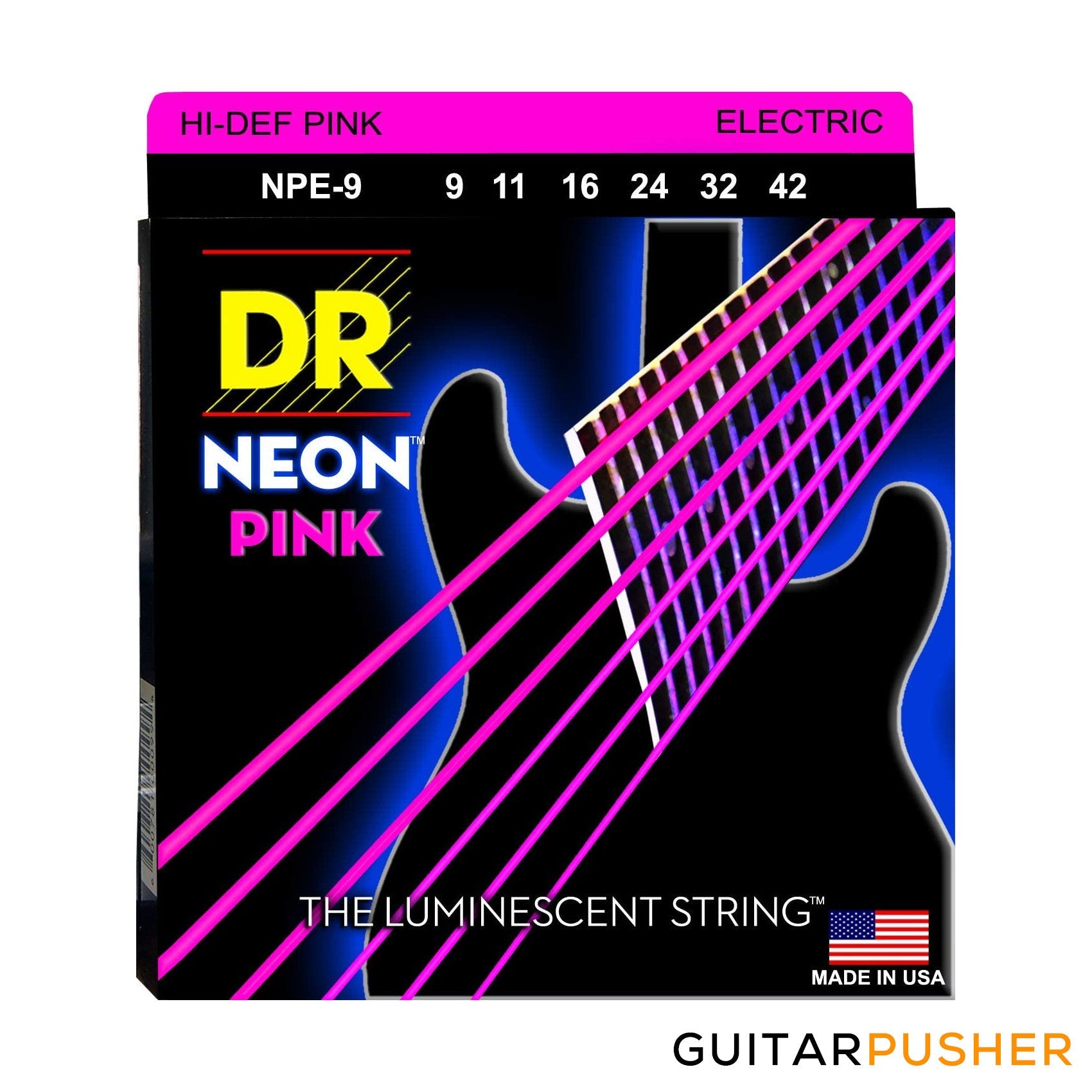 DR NPE 9 Hi Def NEON Pink K3 Coated Light Electric Guitar Strings 9 42 9 11 16 24 32 42