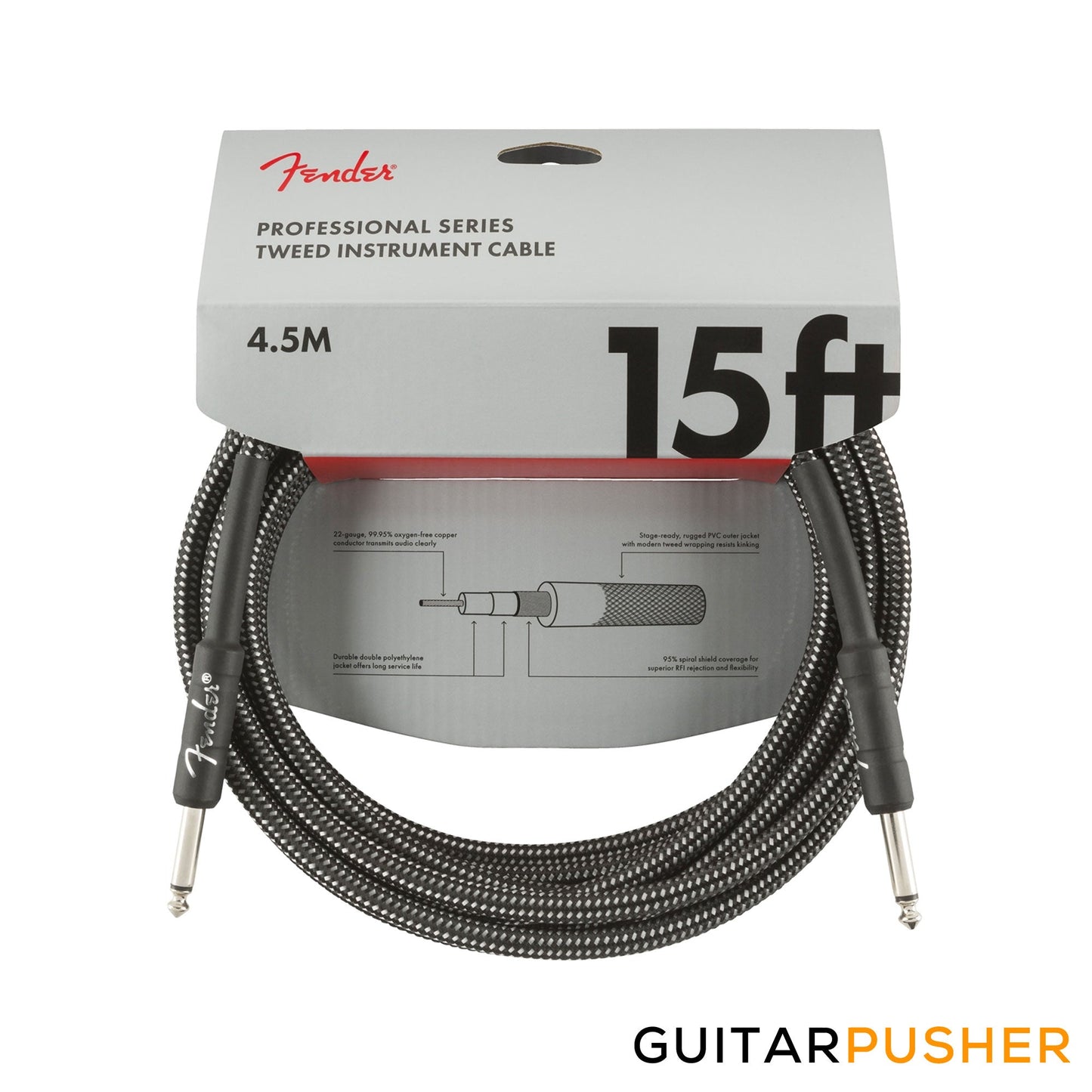 Fender Professional Tweed Guitar Cable 15' Straight to Straight