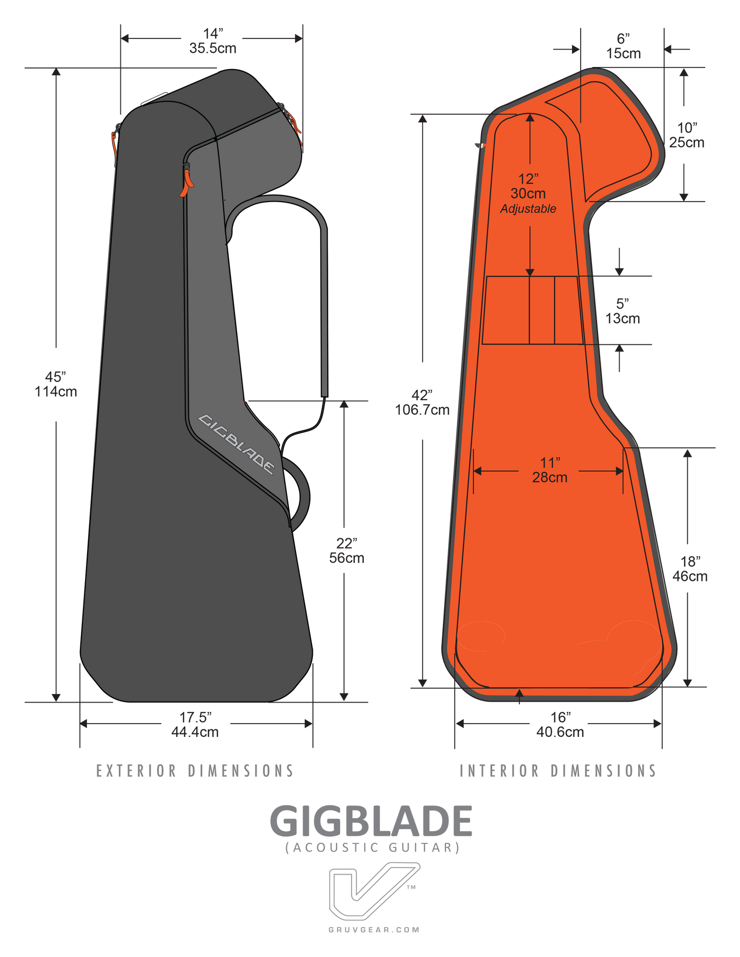 Gruv Gear Gig Blade 2 Side and Back Carry Hybrid Gig Bag for Acoustic Guitar