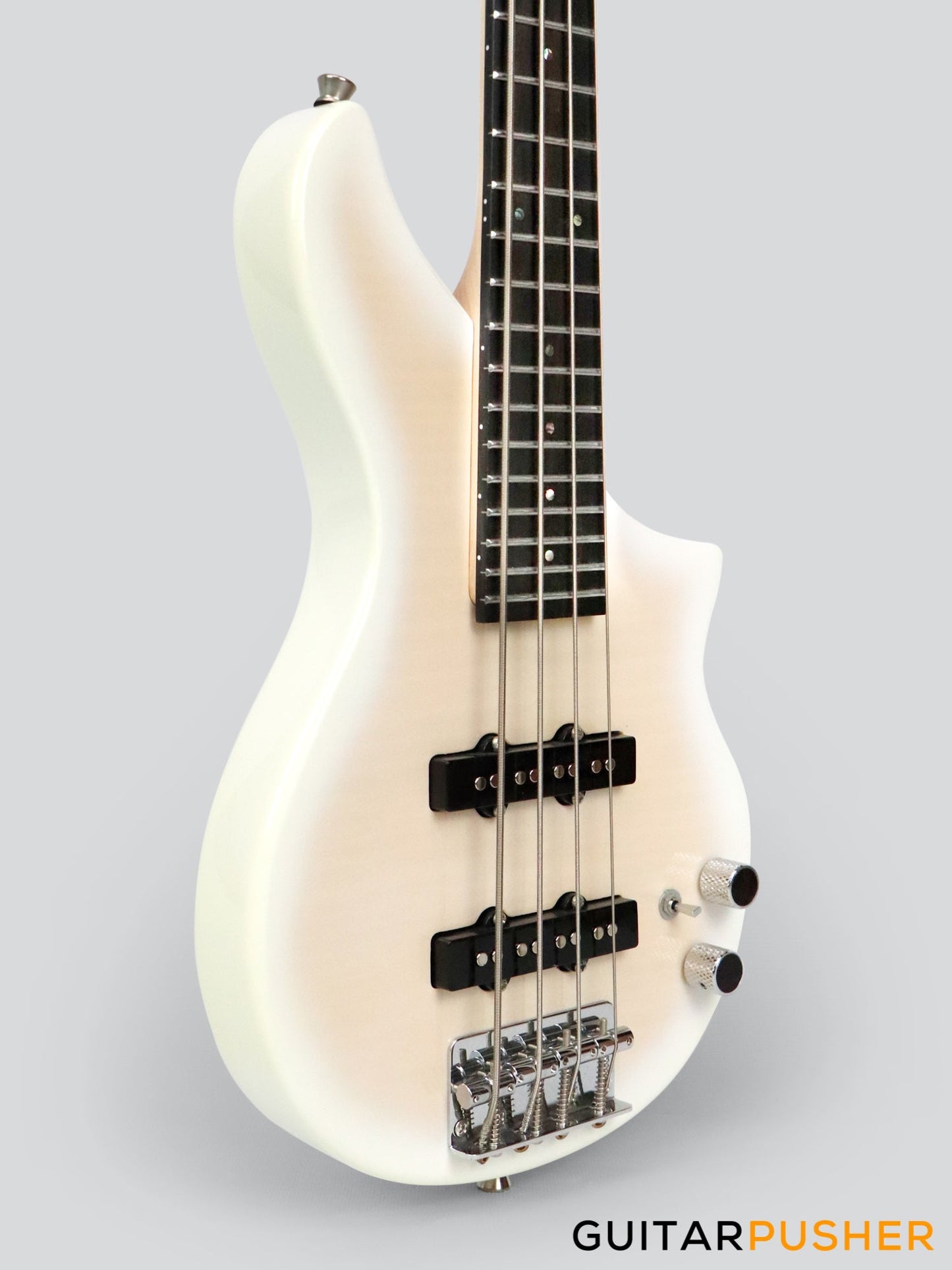 Tiny Boy Bass JB Type Series Flamed Maple Top 4-String JB Bass with Gigbag - Transwhite