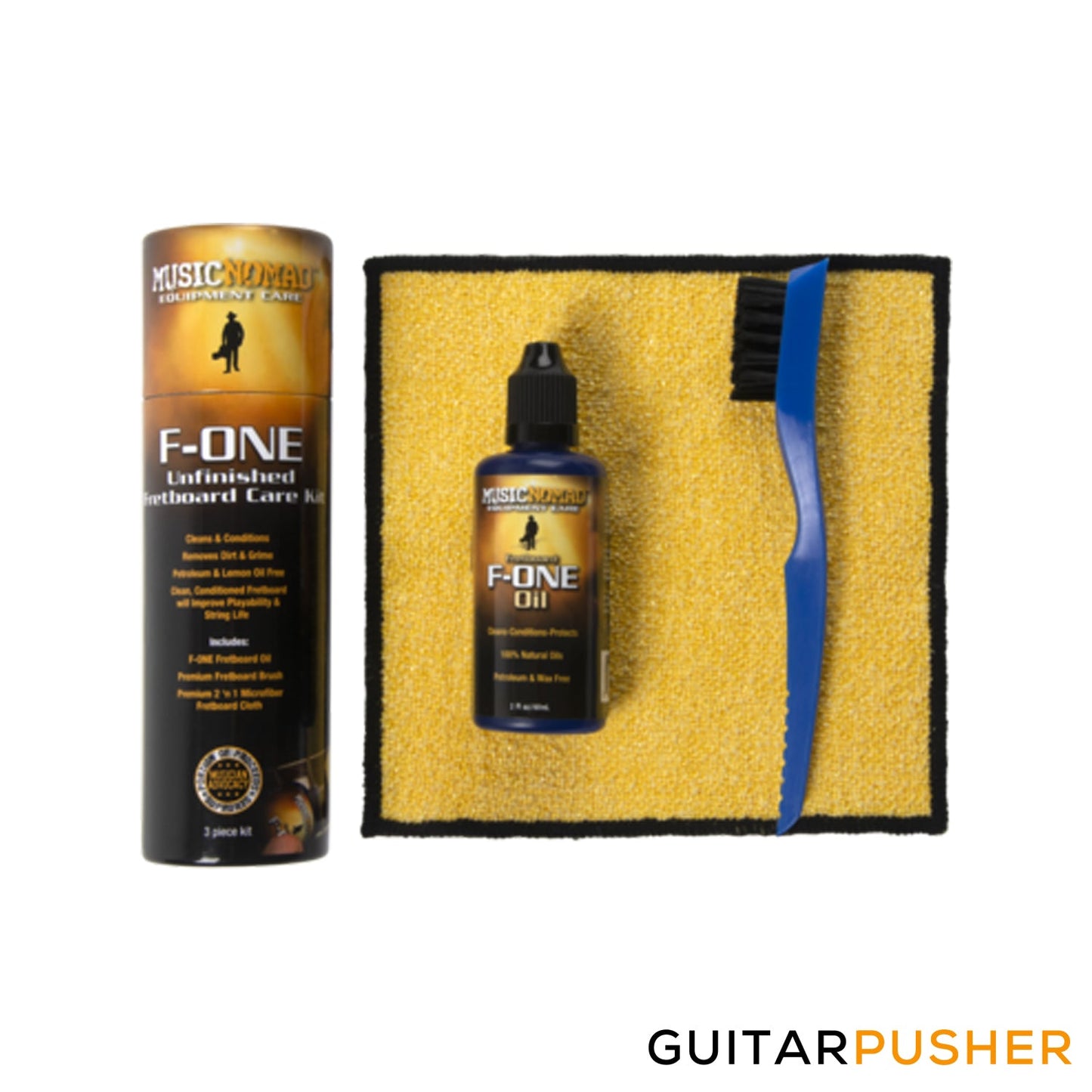 Music Nomad F-ONE Unfinished Fretboard Care Kit (Oil, Cloth, Brush) MN125