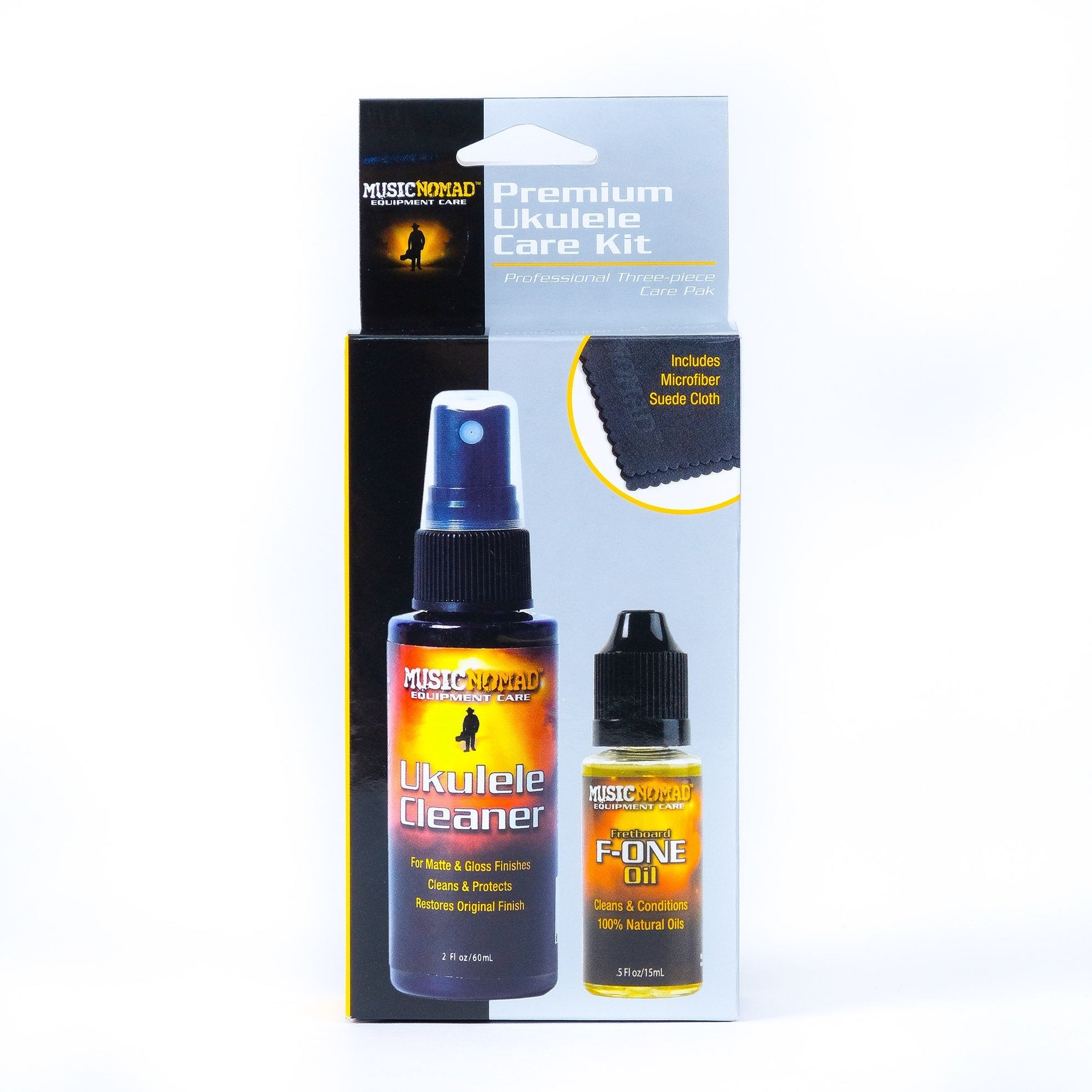 Music Nomad Premium Ukulele Care Kit (Ukulele Cleaner, F-ONE - 1/2 oz., 1 Microfiber Cloth) MN142 - GuitarPusher