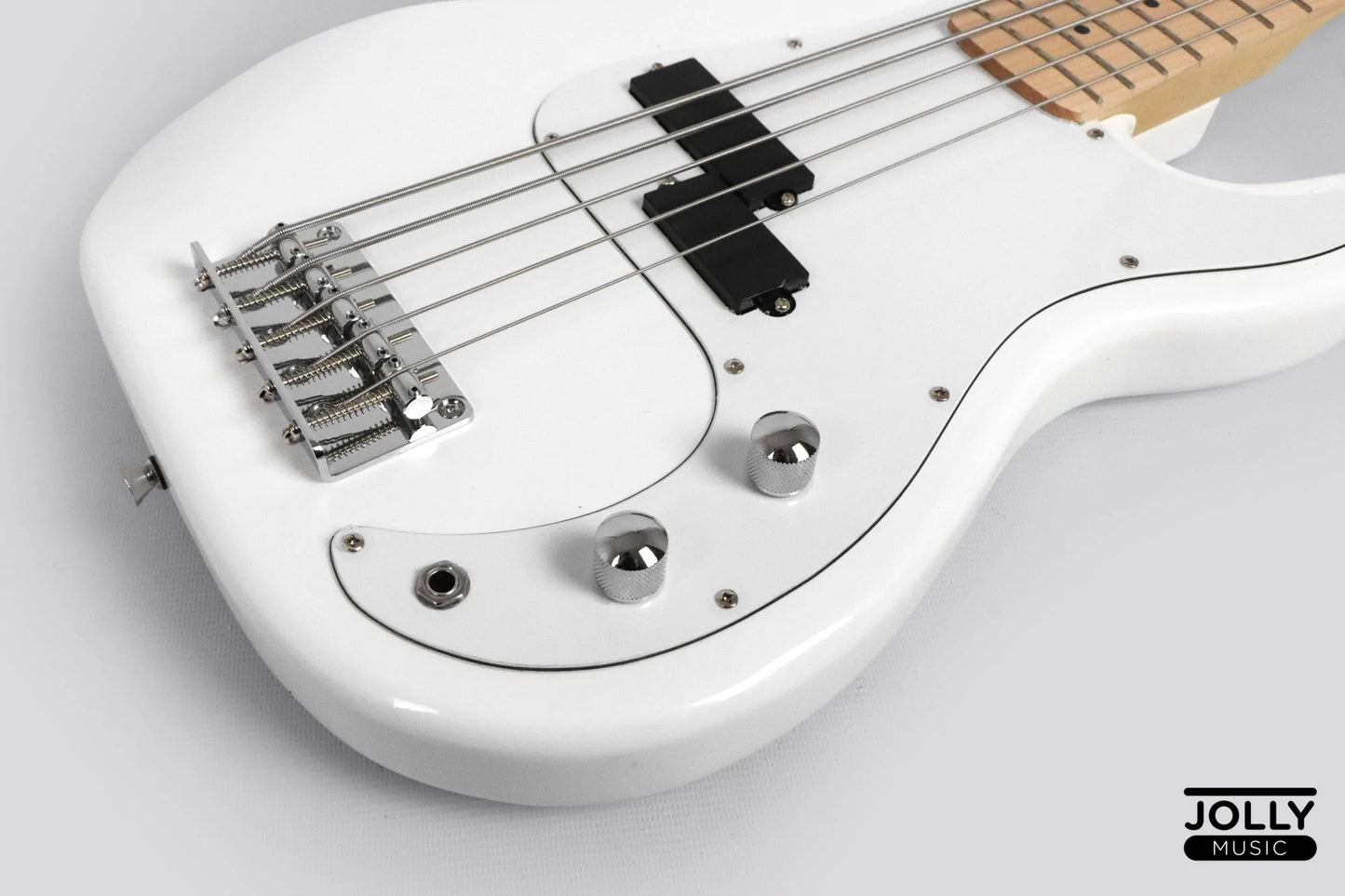 JCraft PB-1 5-String Electric Bass Guitar with Gigbag - Triple White