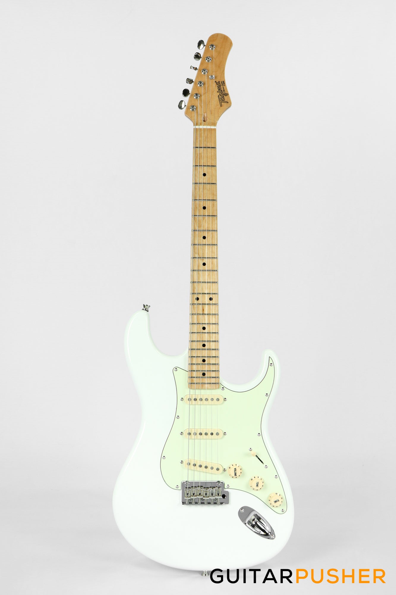 Tagima New T-635 Classic Series S Style Electric Guitar - Olympic White (Maple Fingerboard/Mint Green Pickguard)