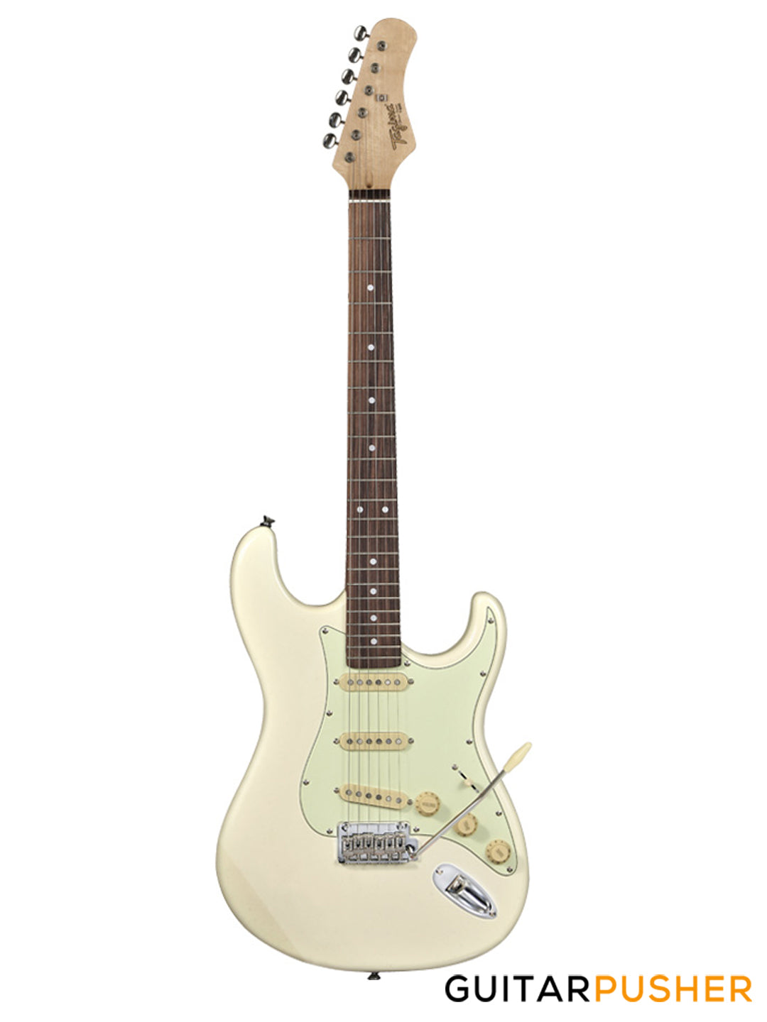 Tagima New T-635 Classic Series S Style Electric Guitar - Olympic White (Rosewood Fingerboard/Mint Green Pickguard)