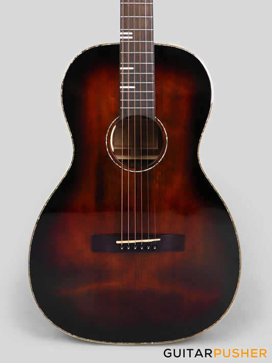 Tyma TP-18E Solid Top 00 Parlor Acoustic Guitar - Brown Sunburst