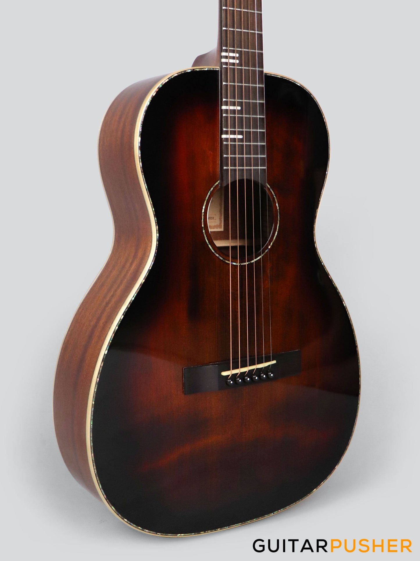 Tyma TP-18E Solid Top 00 Parlor Acoustic Guitar - Brown Sunburst