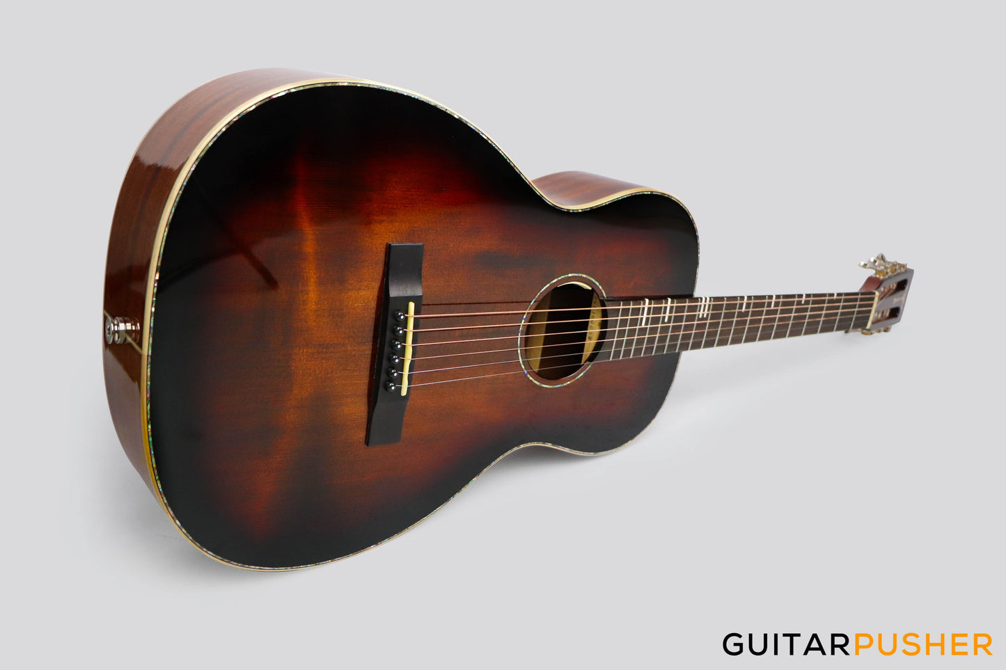 Tyma TP-18E Solid Top 00 Parlor Acoustic Guitar - Brown Sunburst