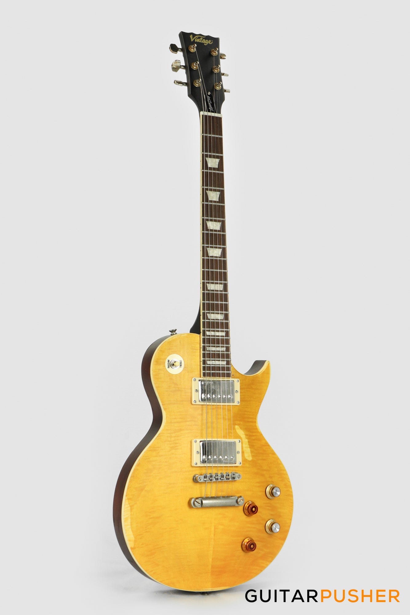 Vintage V100 Icon Reissue Electric Guitar - Distressed Lemon Drop