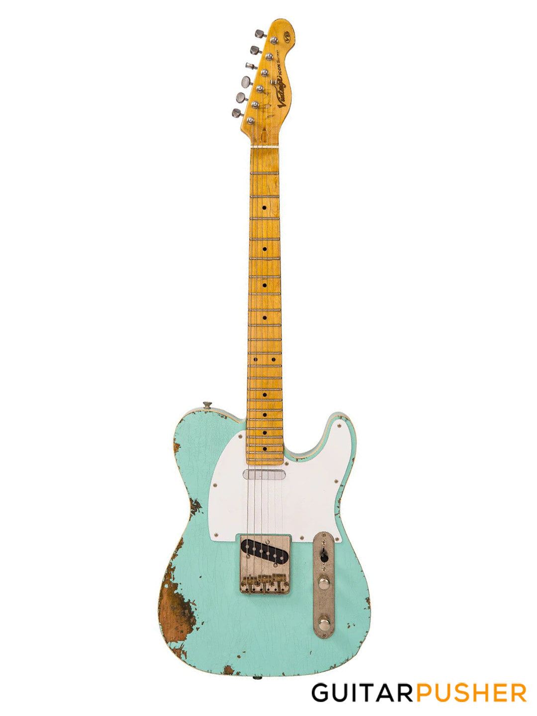 Vintage V59 ProShop Unique T-Style Single Coil Electric Guitar - Stripped Tobacco Blueburst