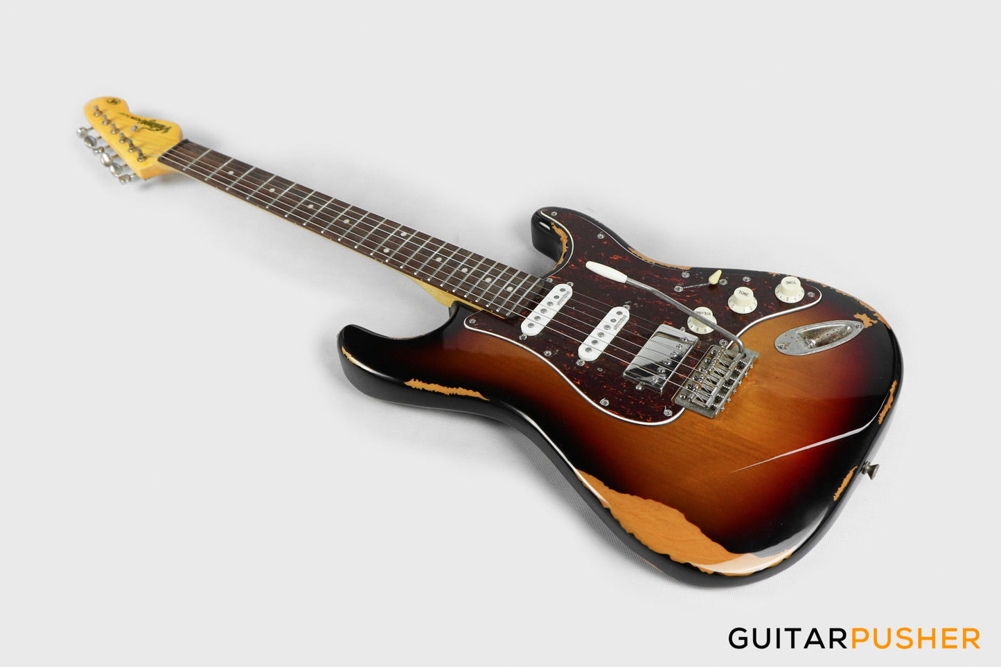 Vintage V6H Icon HSS S-Style Electric Guitar - Ultra Gloss Distressed Sunset Sunburst