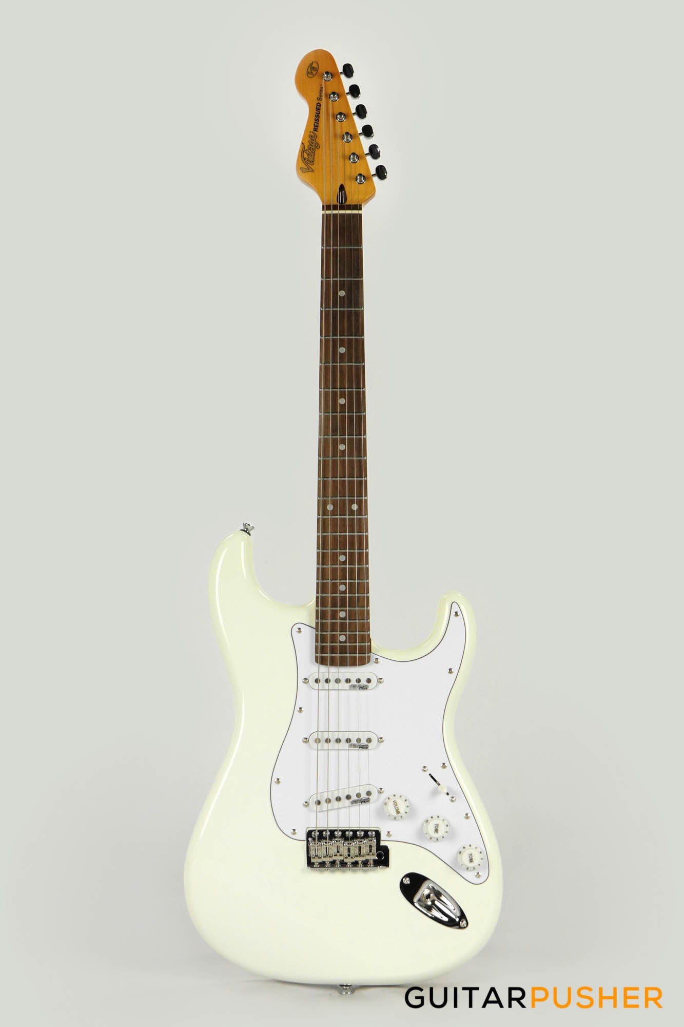Vintage V6JMH "Fillmore" Hendrix-Inspired Reverse S-Style Electric Guitar - Olympia White
