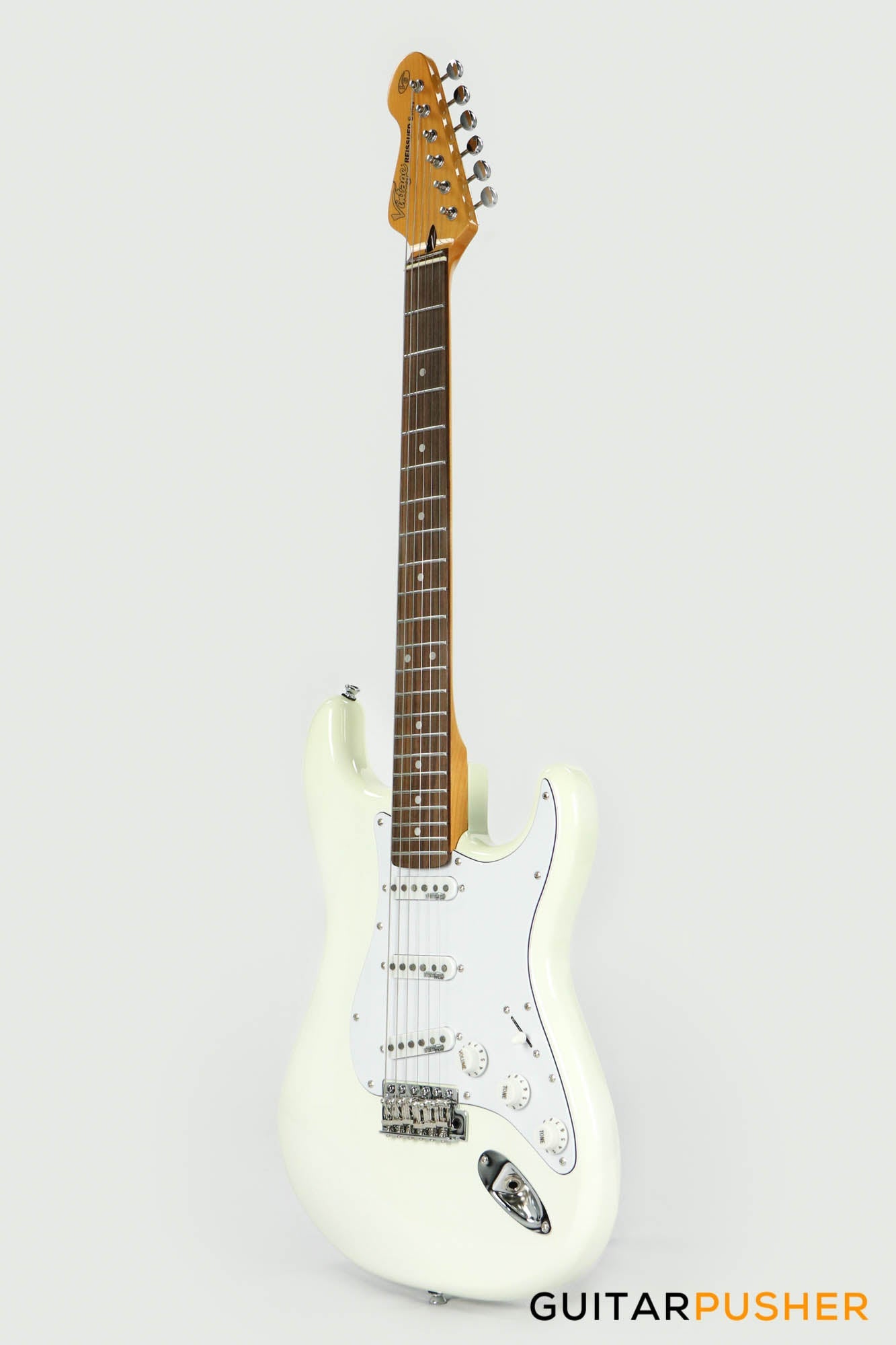 Vintage V6JMH "Fillmore" Hendrix-Inspired Reverse S-Style Electric Guitar - Olympia White