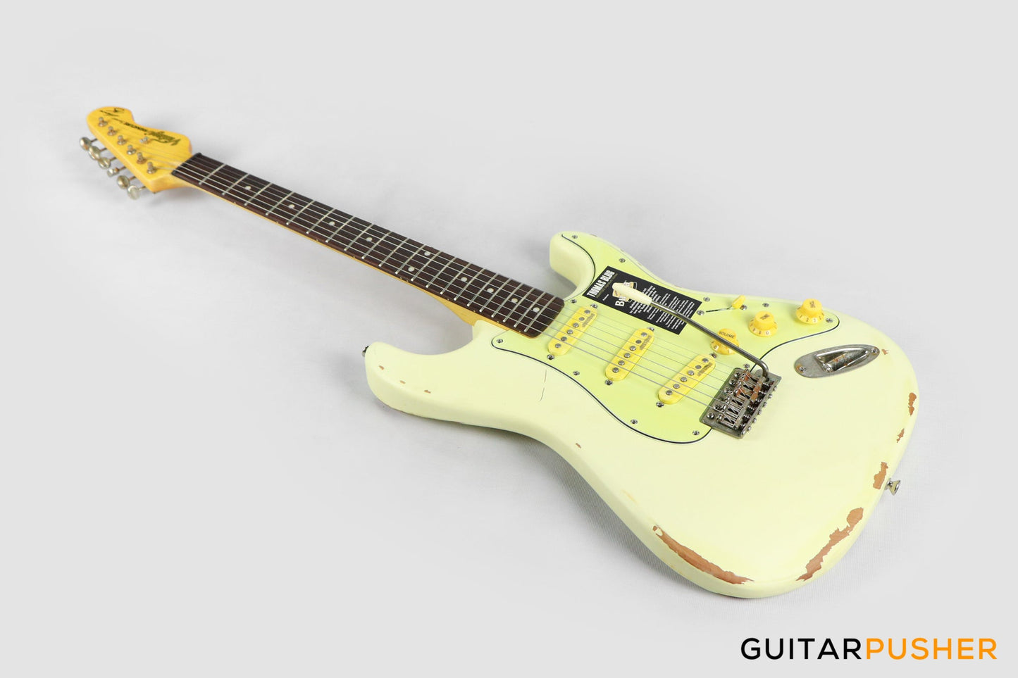 Vintage V6 Thomas Blug Signature S-Style Electric Guitar - Distressed Vintage White