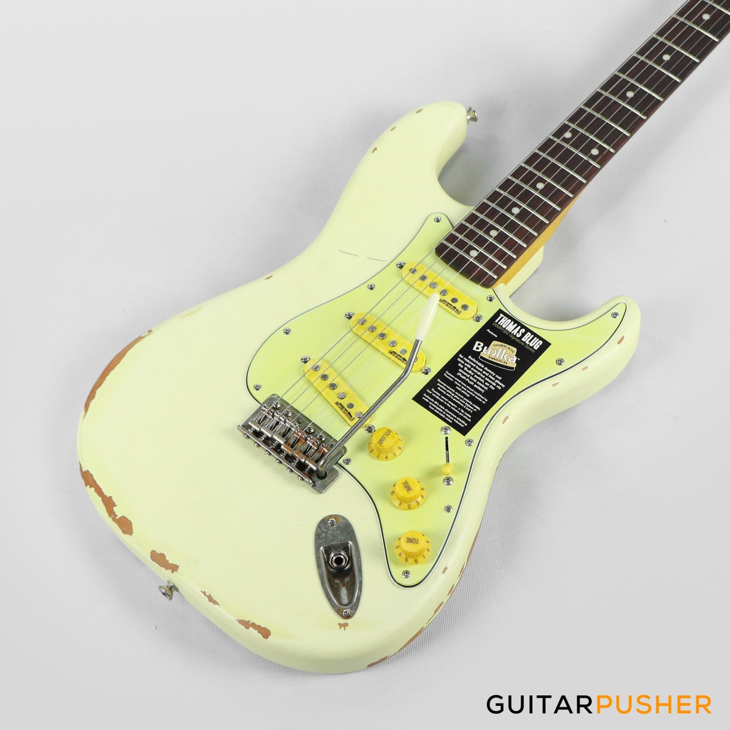 Vintage V6 Thomas Blug Signature S-Style Electric Guitar - Distressed Vintage White