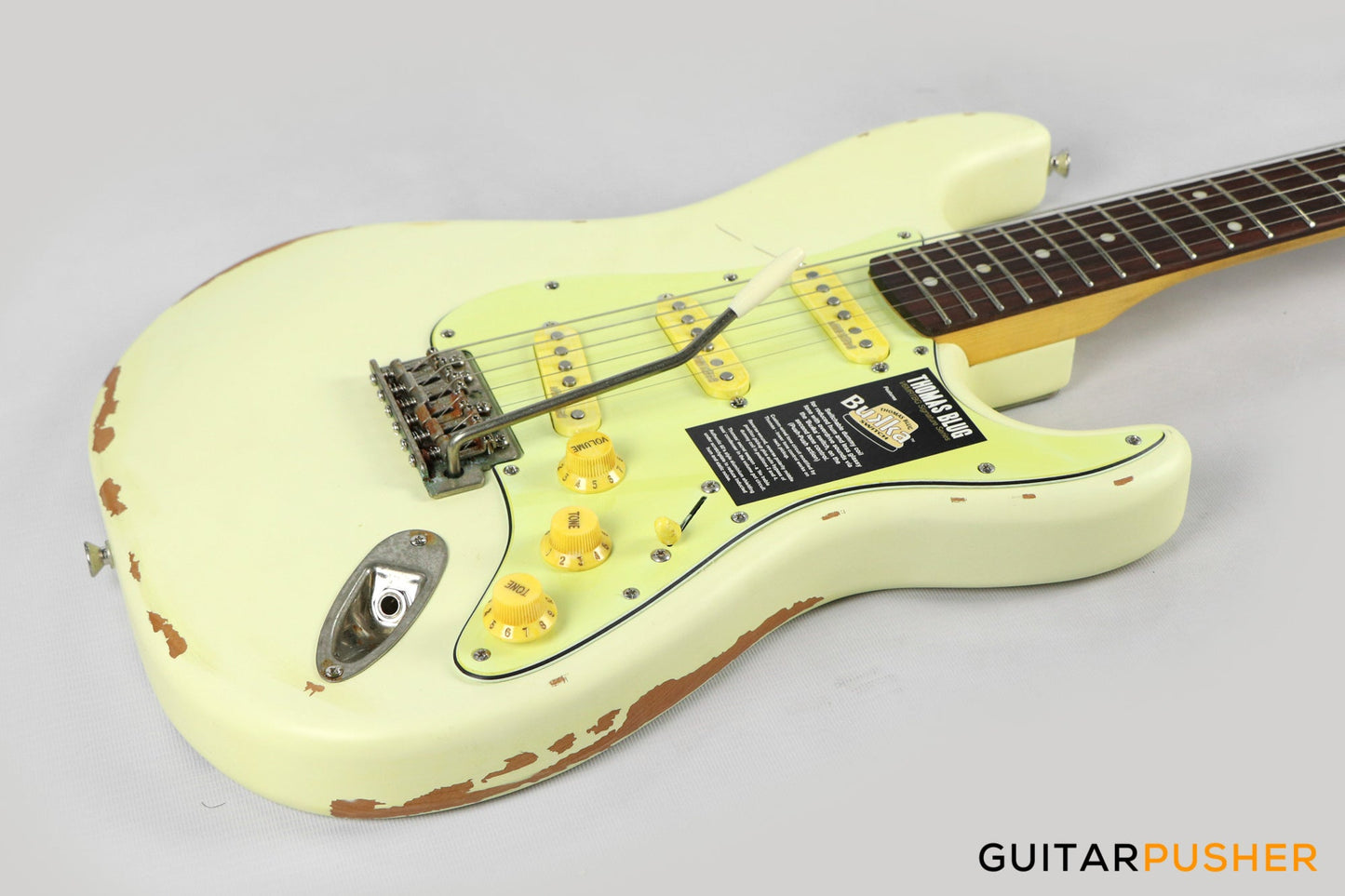 Vintage V6 Thomas Blug Signature S-Style Electric Guitar - Distressed Vintage White