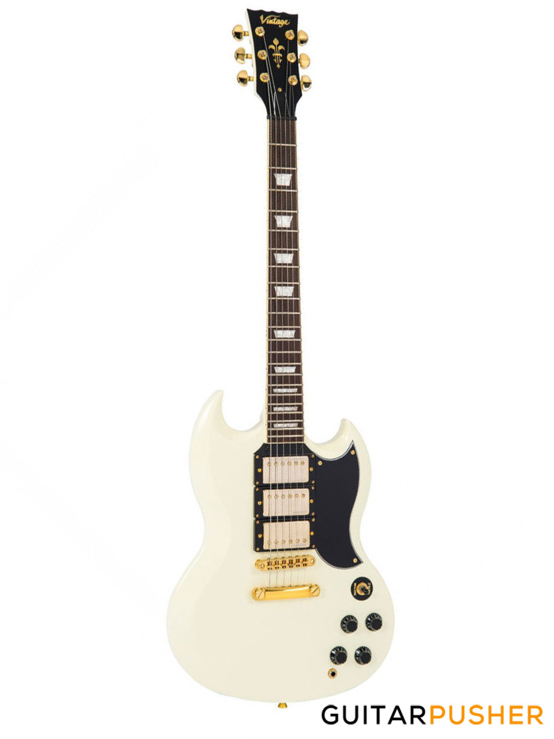 Vintage VS63 Reissue 3-Pickup SG Electric Guitar - Vintage White