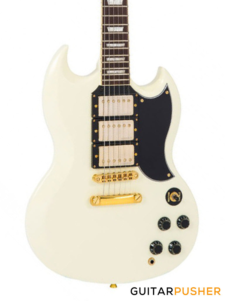 Vintage VS63 Reissue 3-Pickup SG Electric Guitar - Vintage White