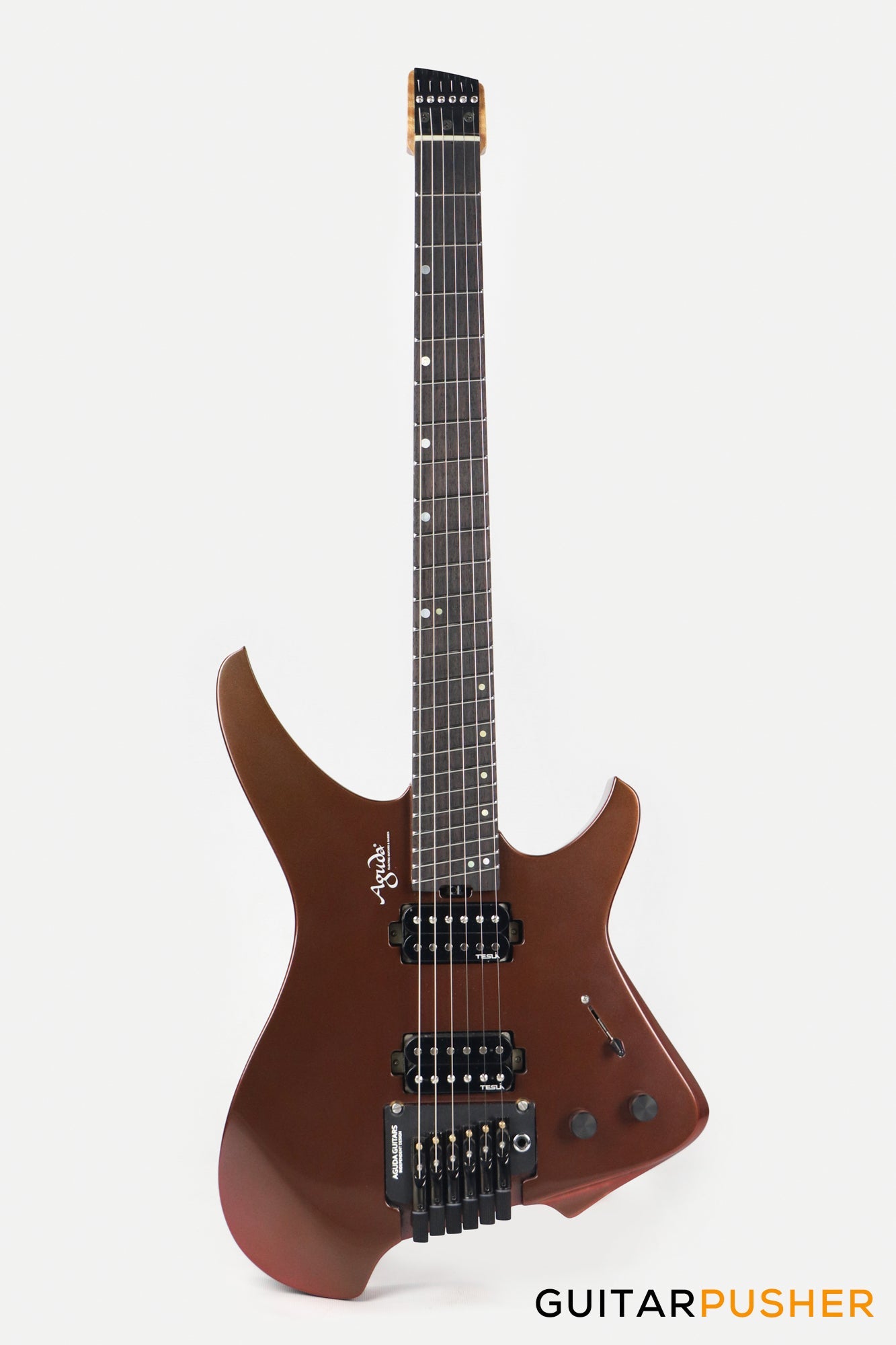 Aguda Black Hole Headless Electric Guitar Mahogany Body Ebony Fretboard - Copper Sparkle