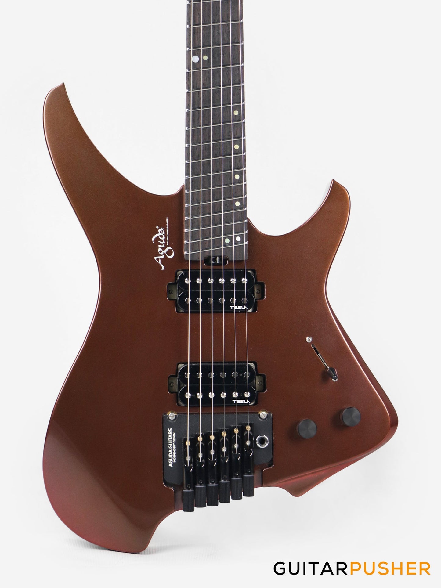 Aguda Black Hole Headless Electric Guitar Mahogany Body Ebony Fretboard - Copper Sparkle