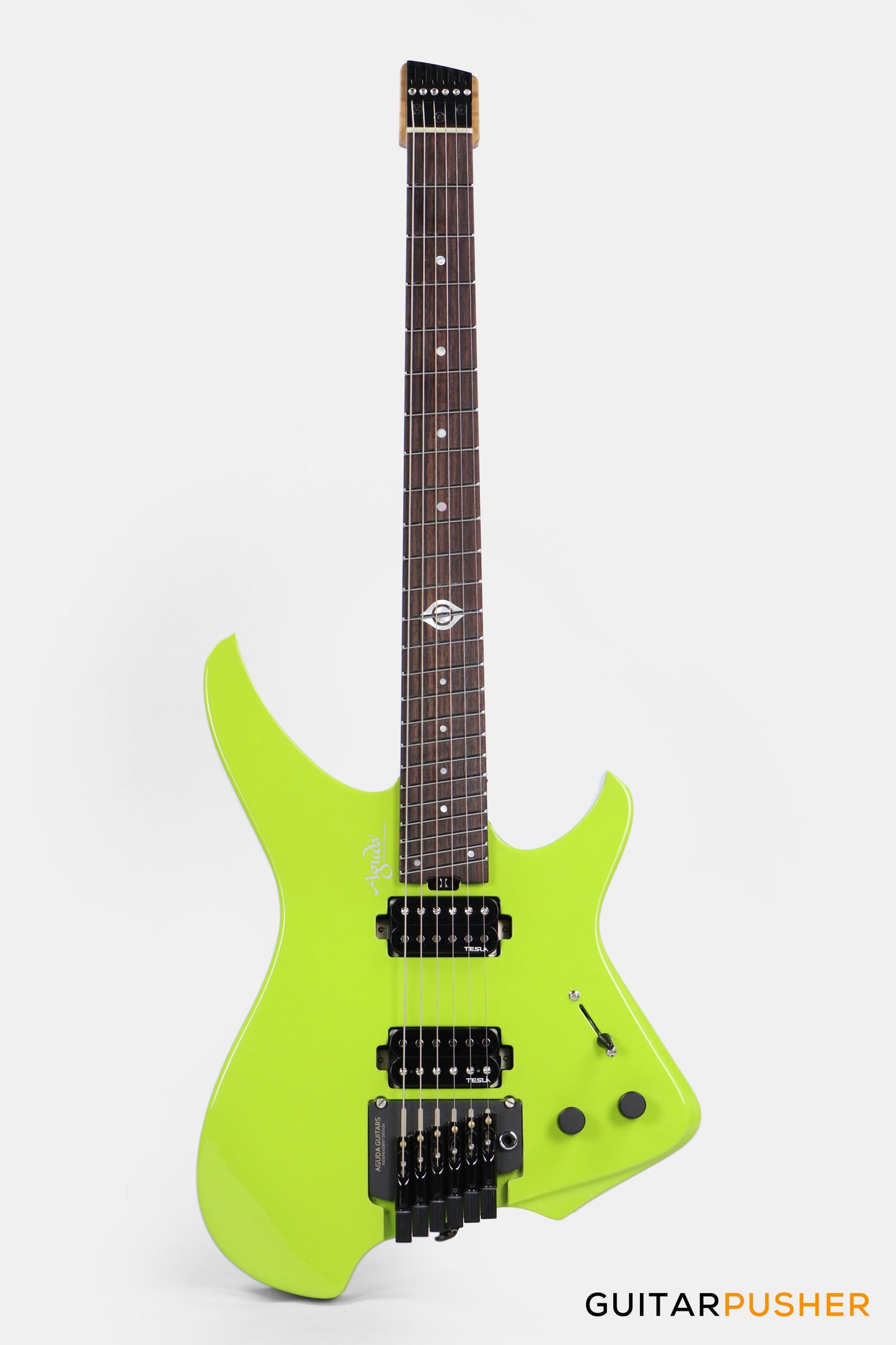 Aguda Black Hole Headless Electric Guitar Mahogany Body Ebony Fretboard - Neon Green