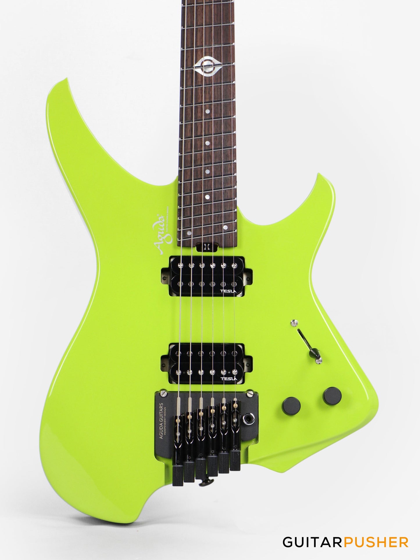 Aguda Black Hole Headless Electric Guitar Mahogany Body Ebony Fretboard - Neon Green