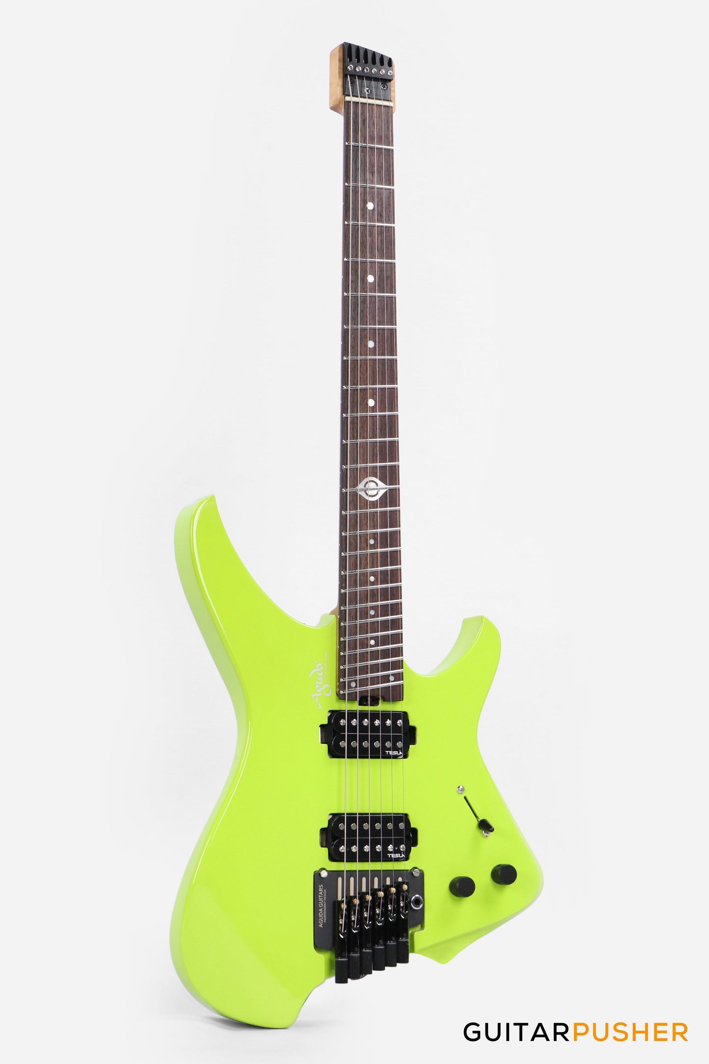 Aguda Black Hole Headless Electric Guitar Mahogany Body Ebony Fretboard - Neon Green