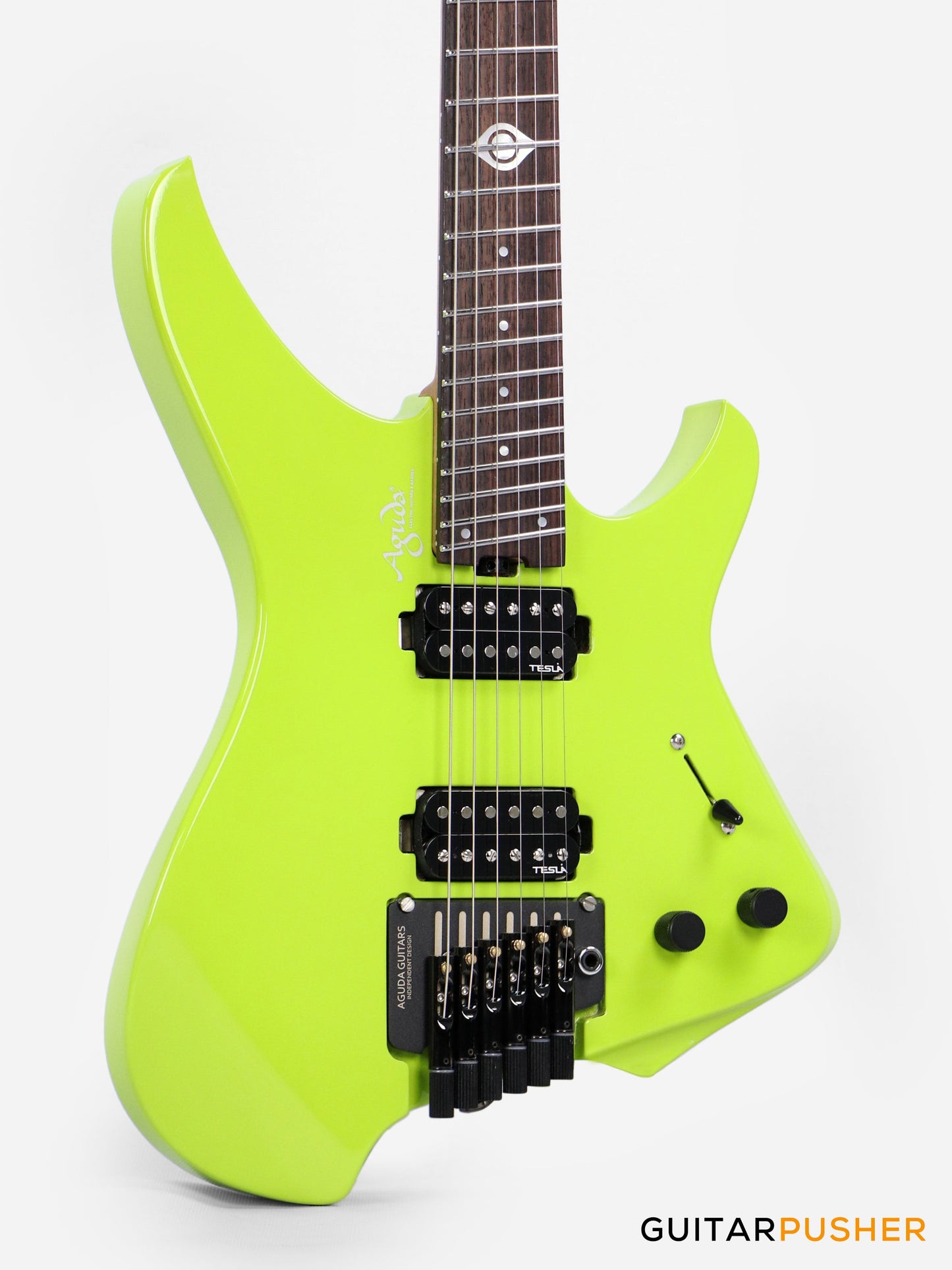 Aguda Black Hole Headless Electric Guitar Mahogany Body Ebony Fretboard - Neon Green
