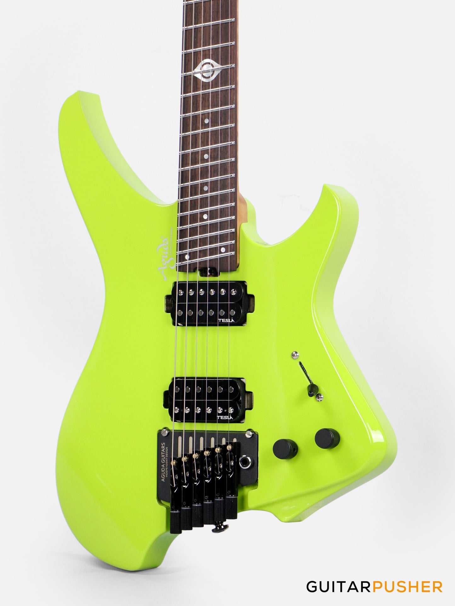 Aguda Black Hole Headless Electric Guitar Mahogany Body Ebony Fretboard - Neon Green