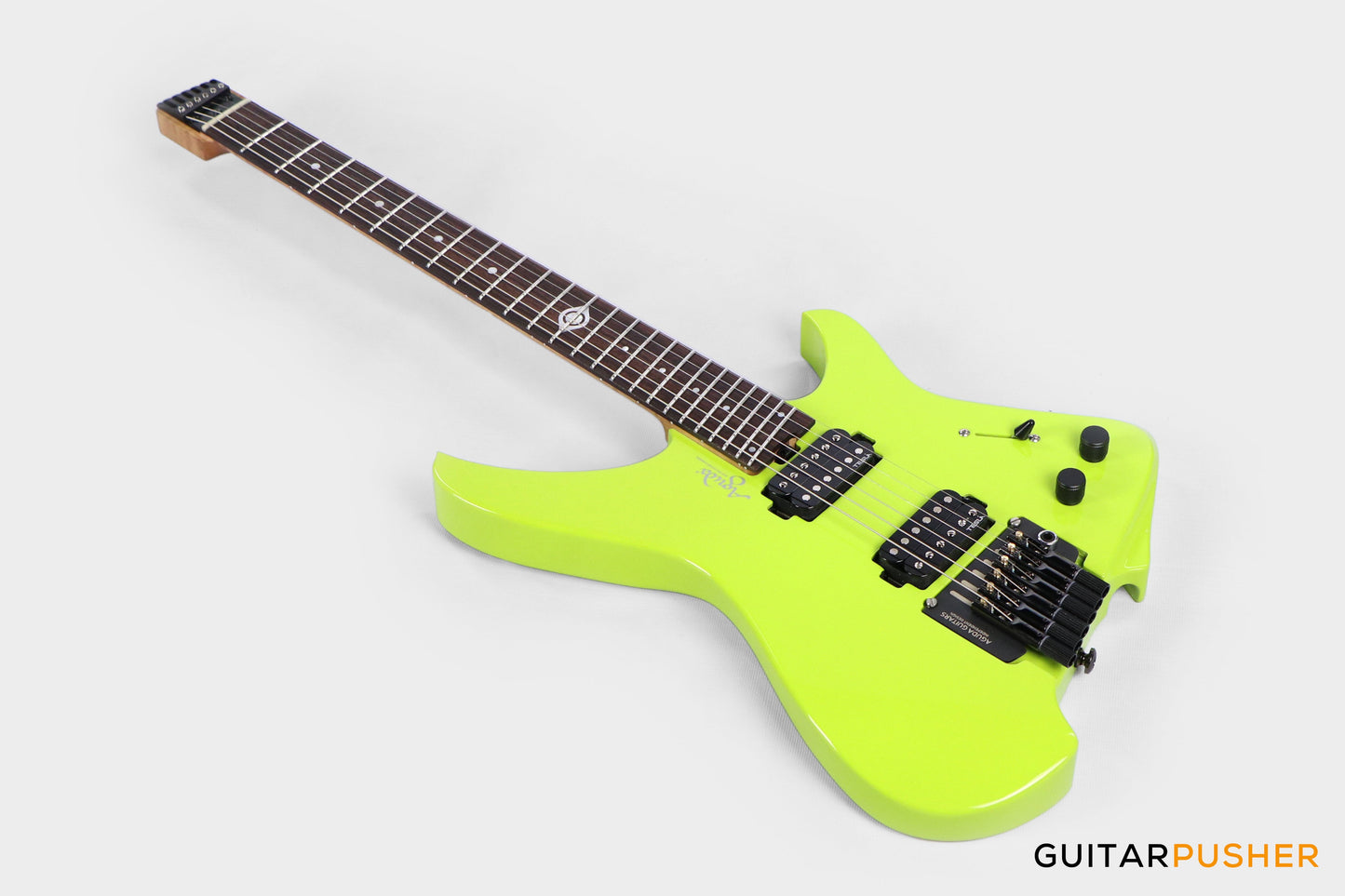 Aguda Black Hole Headless Electric Guitar Mahogany Body Ebony Fretboard - Neon Green