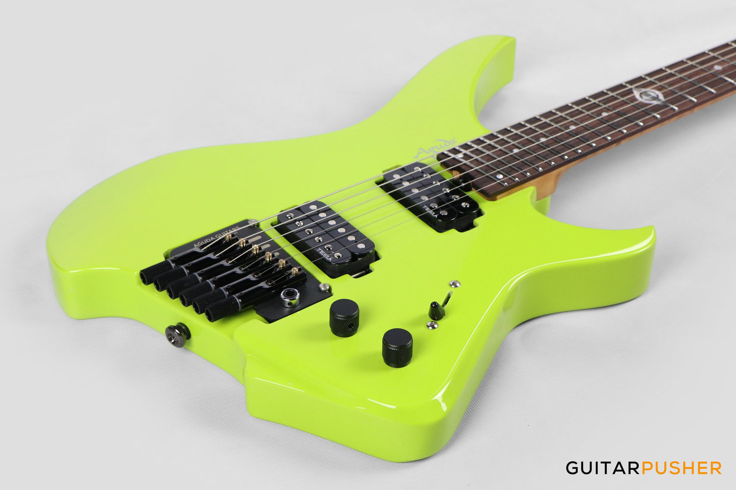Aguda Black Hole Headless Electric Guitar Mahogany Body Ebony Fretboard - Neon Green