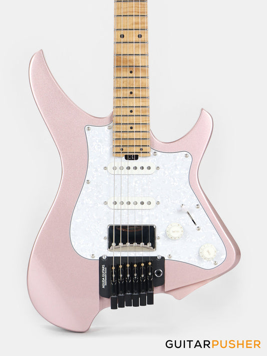 Aguda Musicboy Pro Headless Electric Guitar Alder Body Roasted Maple Fretboard - Rose Gold w/ Pearloid Pickguard