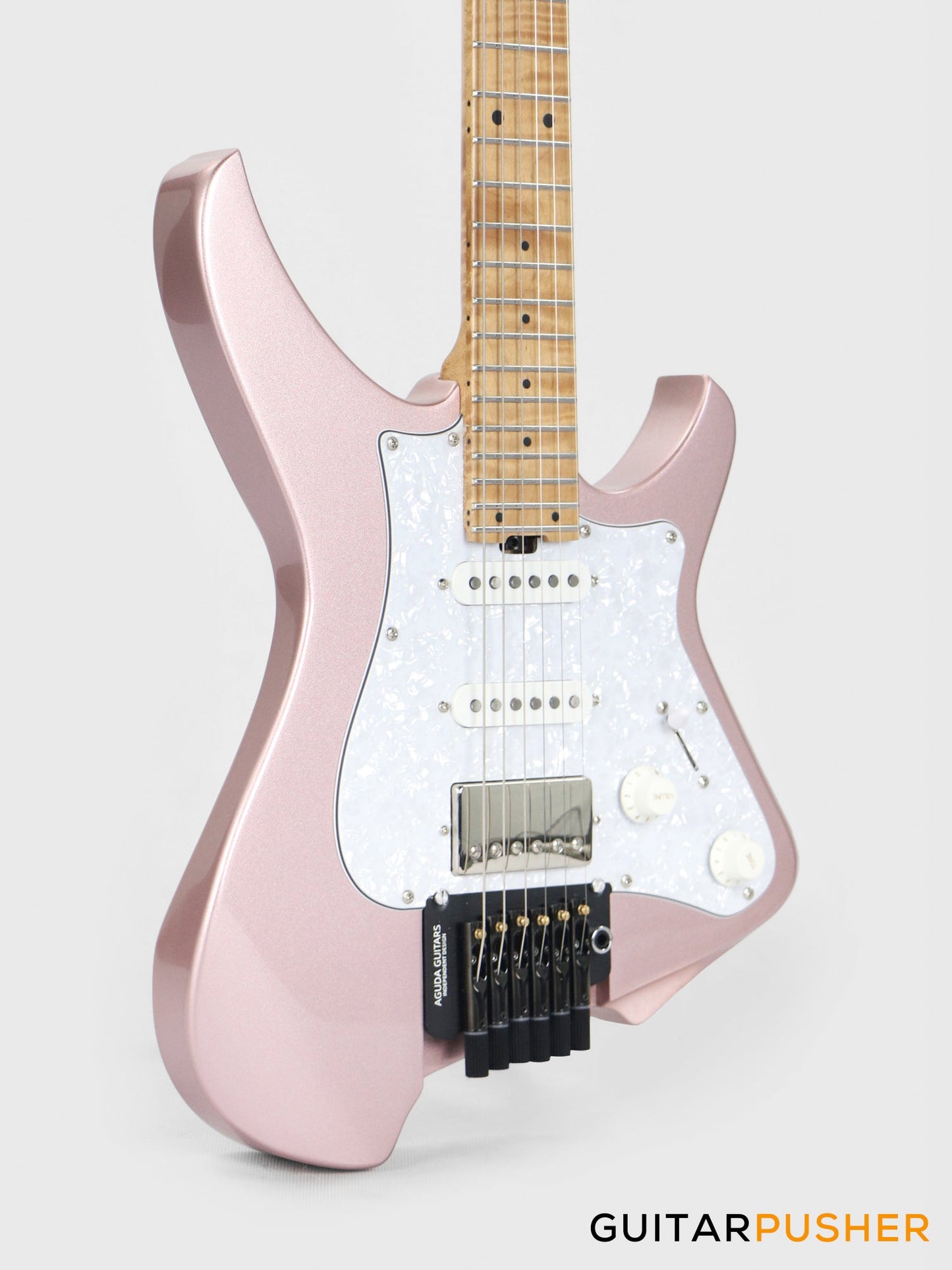 Aguda Musicboy Pro Headless Electric Guitar Alder Body Roasted Maple Fretboard - Rose Gold w/ Pearloid Pickguard