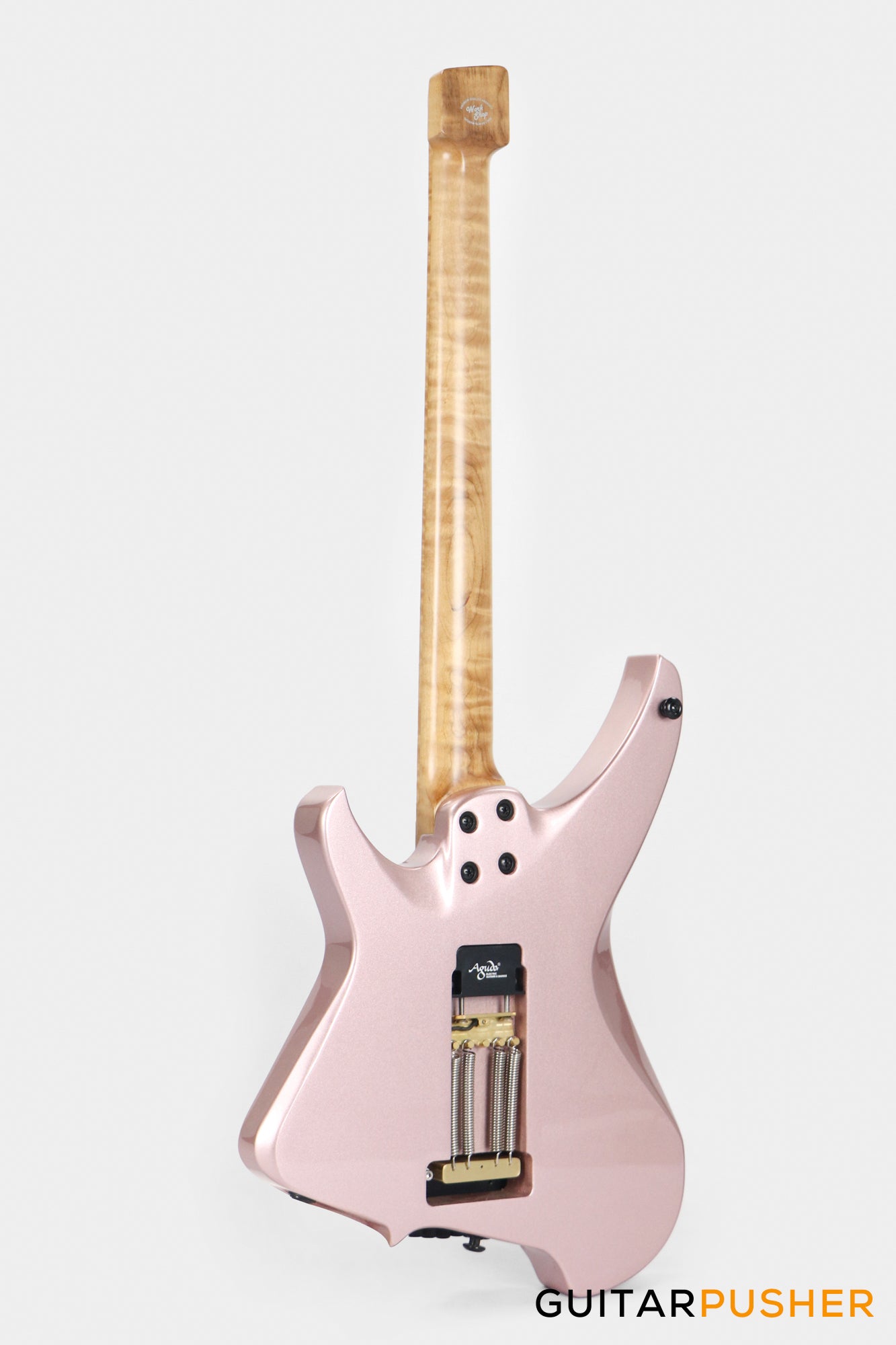 Aguda Musicboy Pro Headless Electric Guitar Alder Body Roasted Maple Fretboard - Rose Gold w/ Pearloid Pickguard